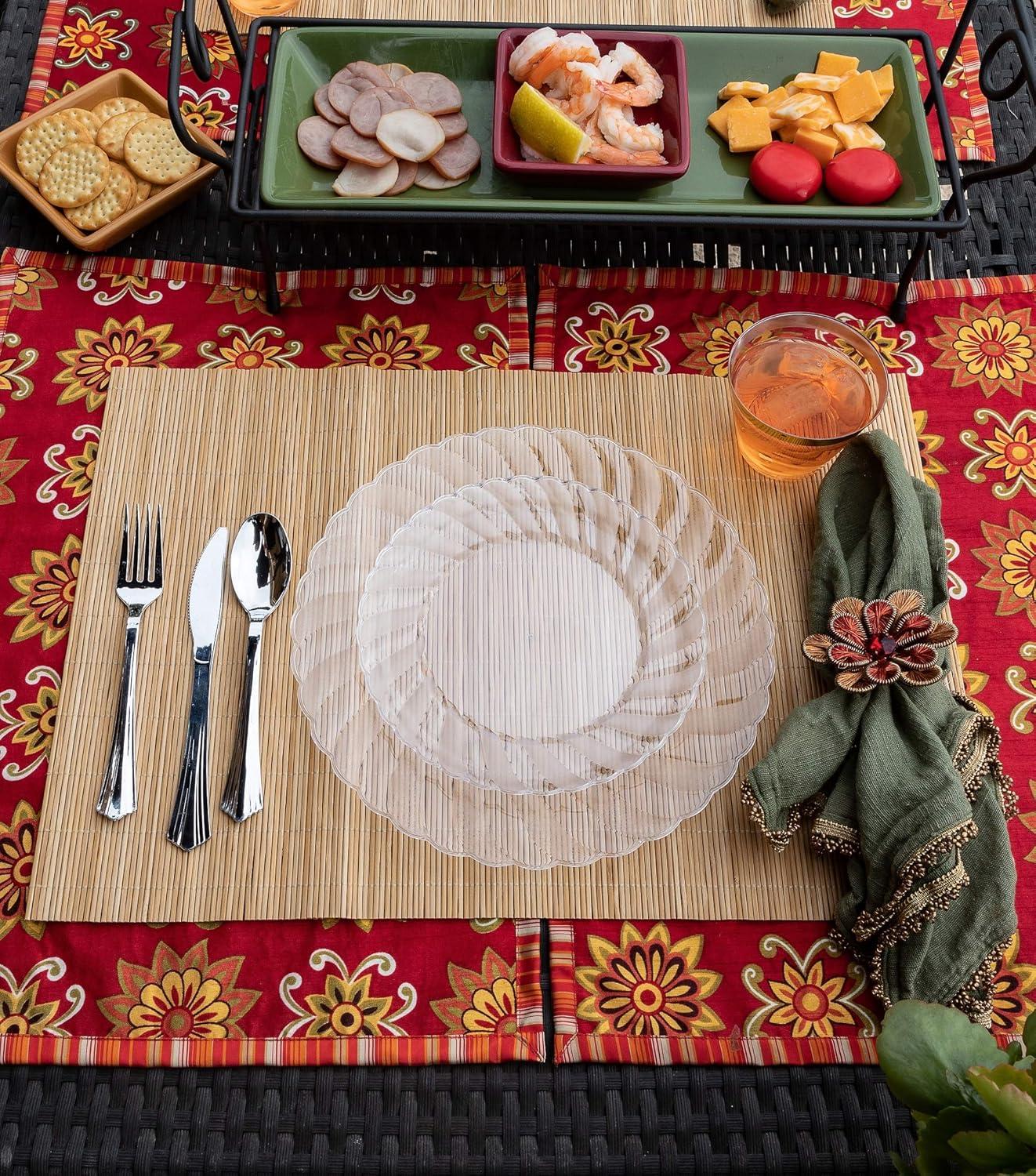 Perfect Settings Tableware 50 Pcs Clear Plastic Disposable Party Dinnerware Combo Set Dinner and Salad Size Plates (Set of 25)