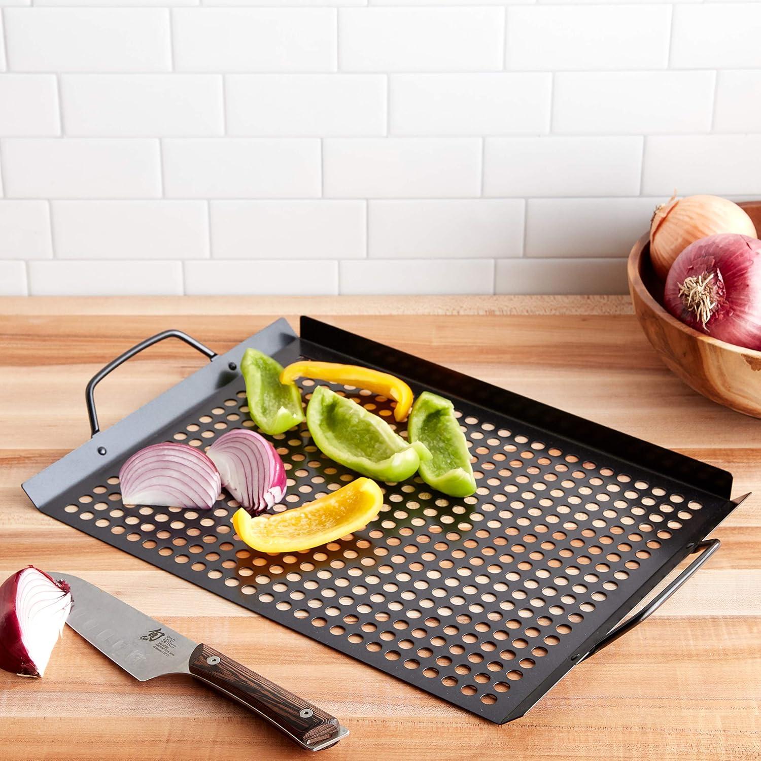 Outset Non-Stick Grill Grid with Handles, Carbon Steel, 11" x 14" x 2"