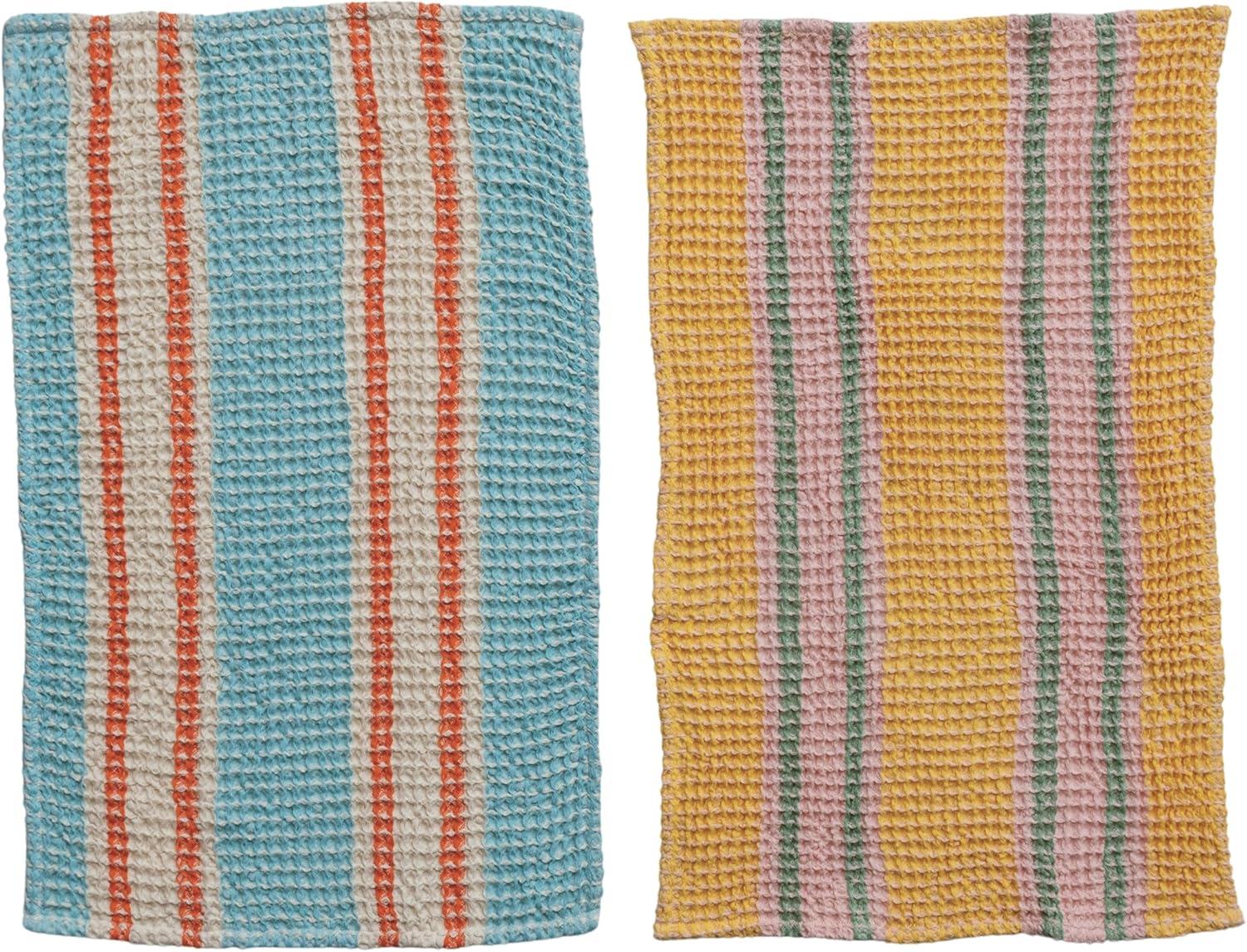 Creative Co-Op Cotton Waffle Weave Pot Holder With Leather Loop