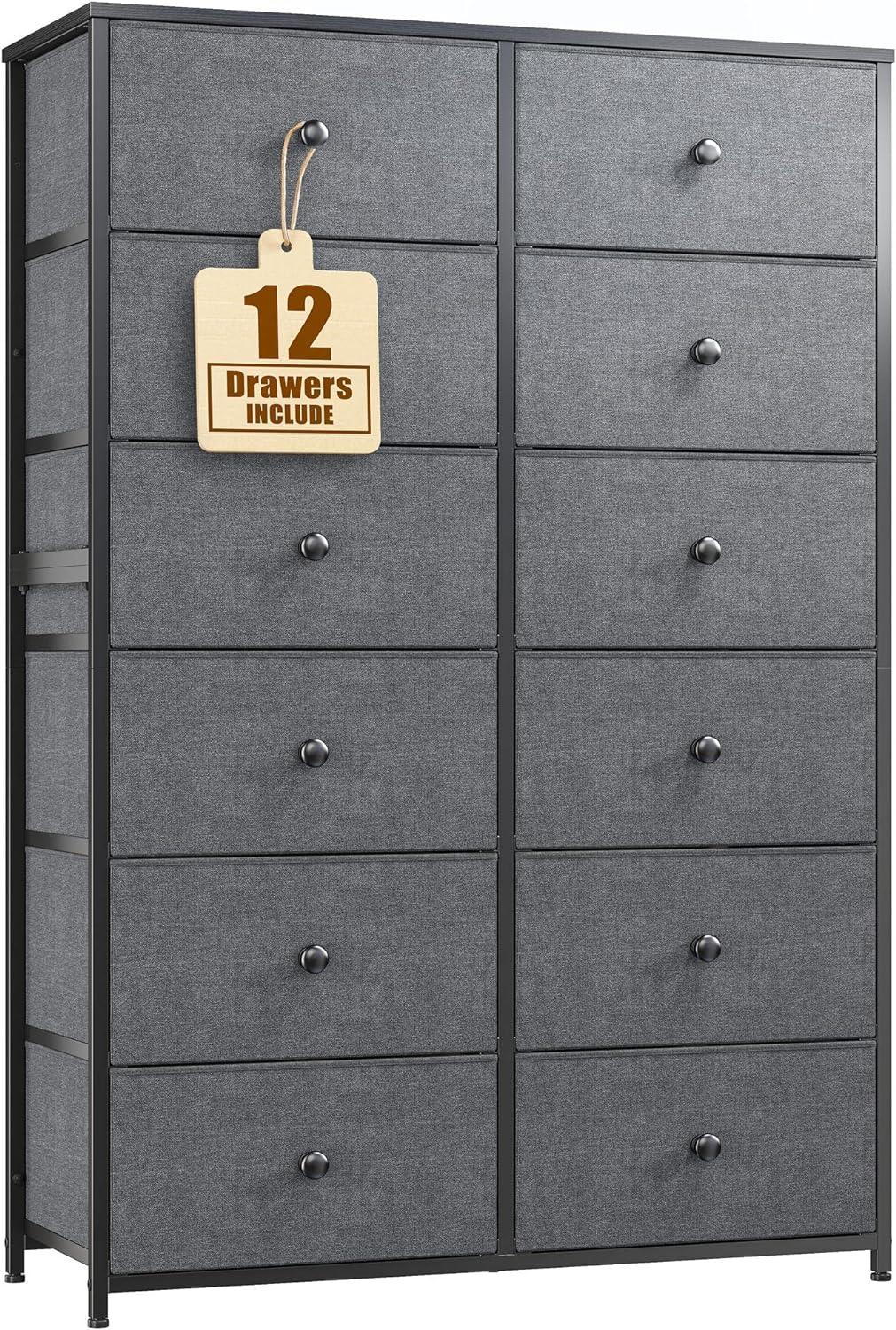 TiaGOC Dresser for Bedroom with 12 Drawers, Large Tall Dressers for Bedroom with Wooden Top and Metal Frame, Bedroom Dresser Dressers & Chests of Drawers Clearance, 40.6" W x 11.8" D x 43.7" H, Gray