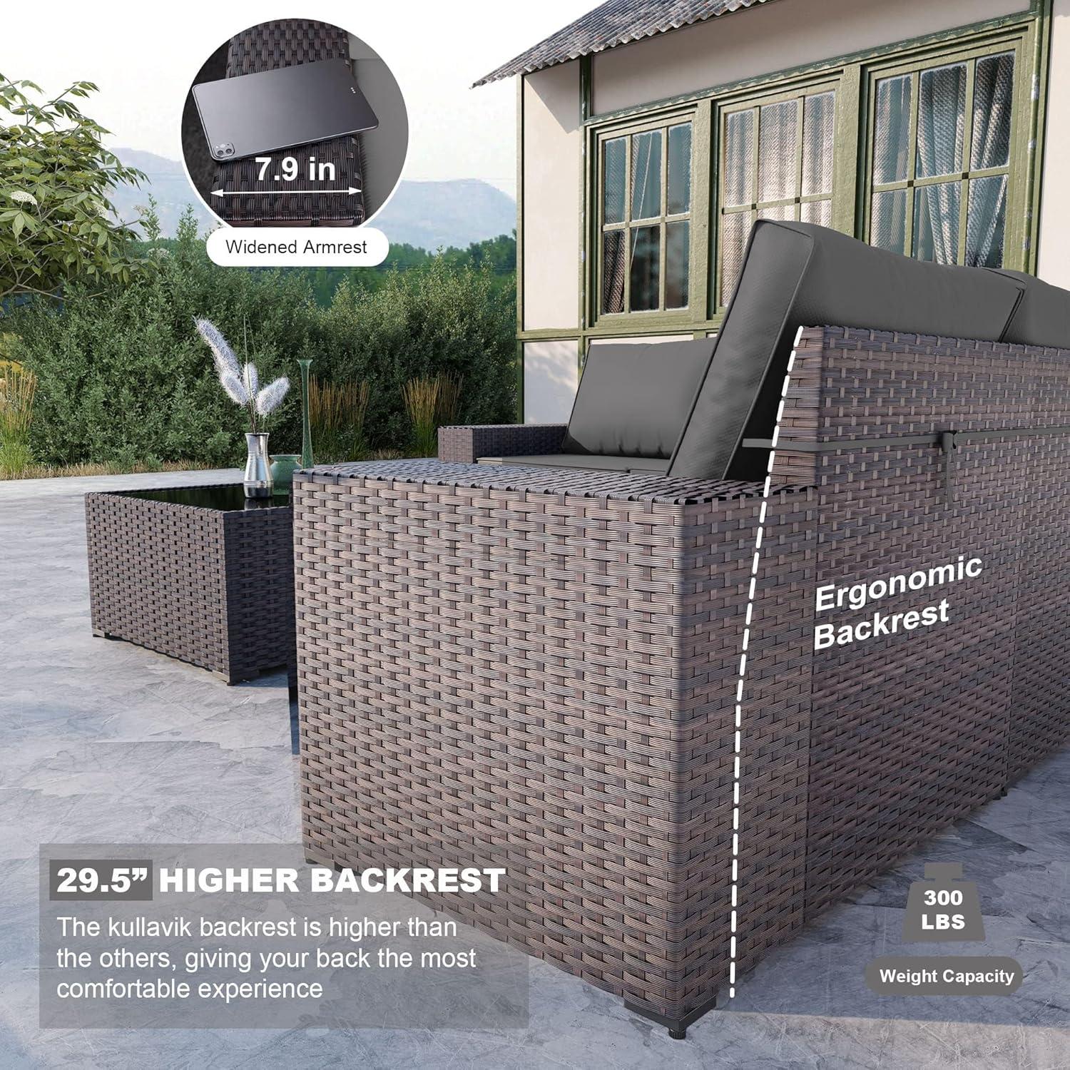 Gray 5-Person Steel Frame Wicker Outdoor Sectional Sofa Set