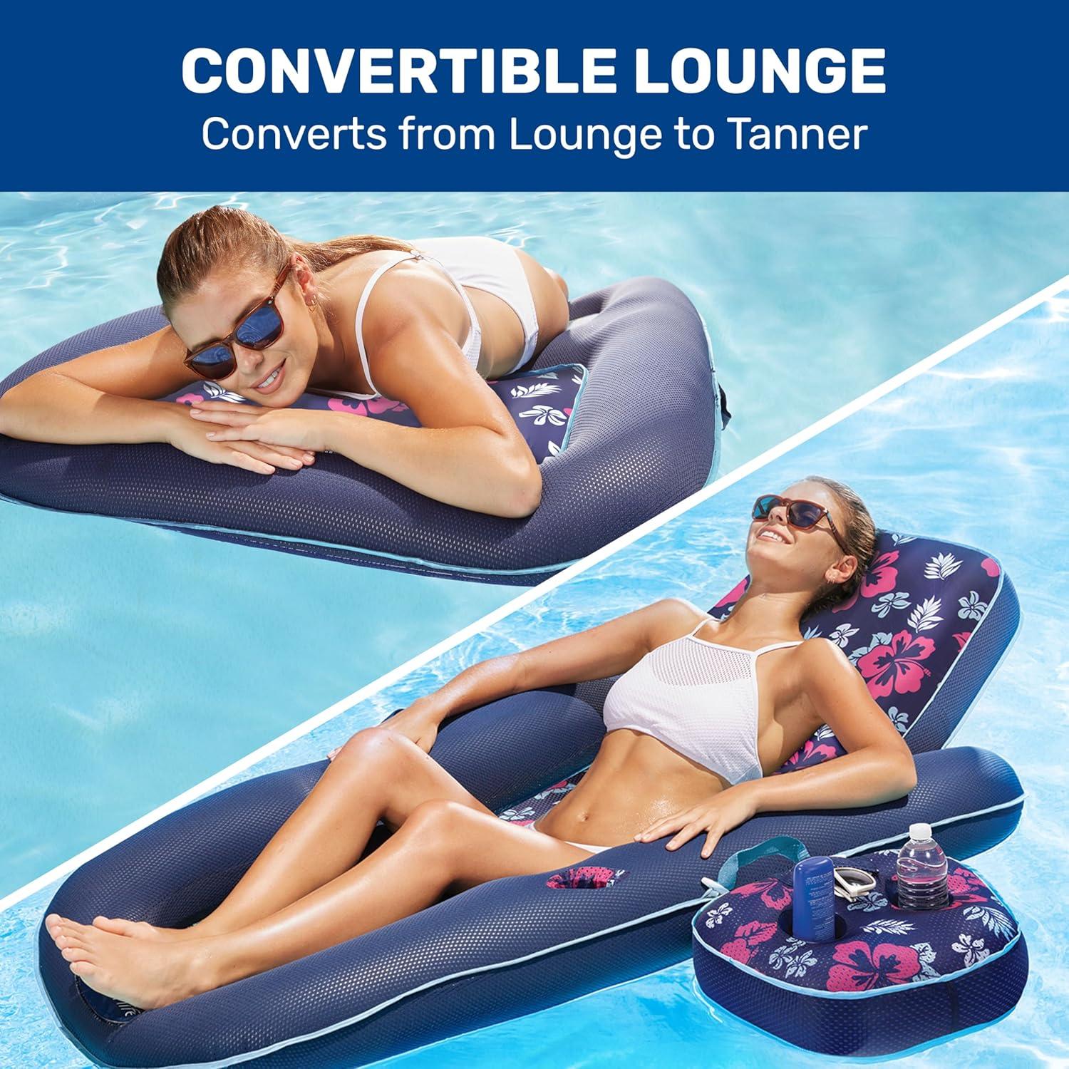 Aqua Leisure Campania Convertible 2 in 1 Pool Float Lounge/Caddy, Navy Hibiscus