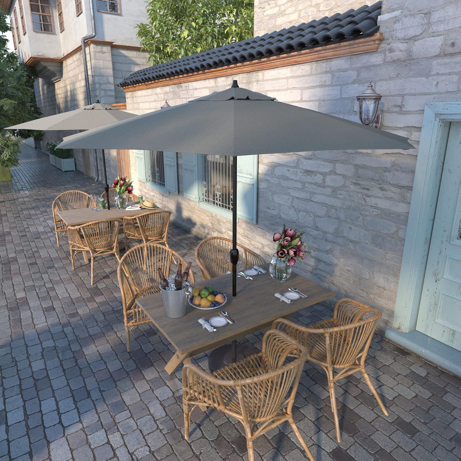 CASA SERIES 9FT CRANK LIFT AUTOTILT ALUM MARKET UMBRELLA IN WOVEN GRANITE OLEFIN