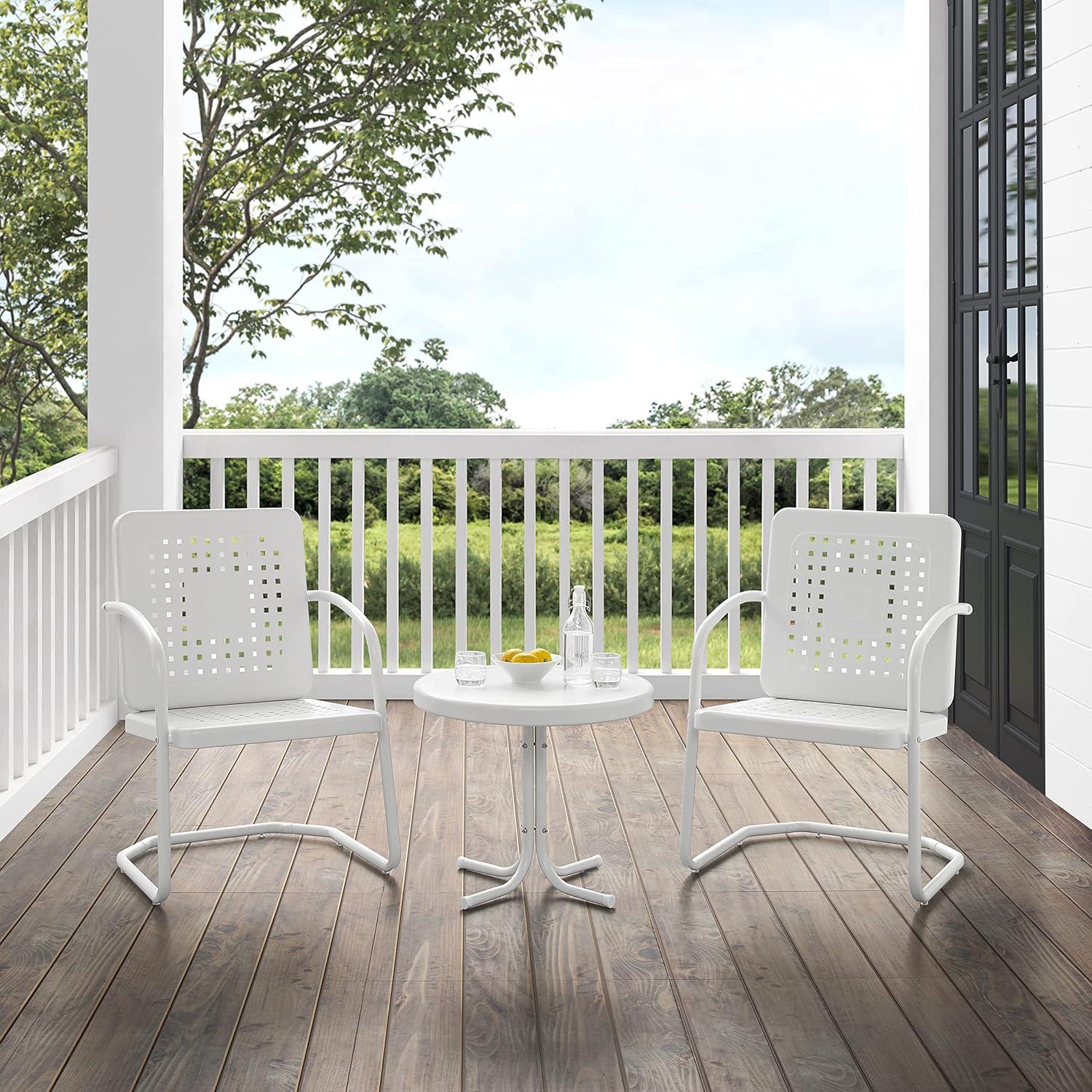 Hashtag Home Burley 3Pc Outdoor Chair Set White Gloss/White Satin - Side Table & 2 Chairs