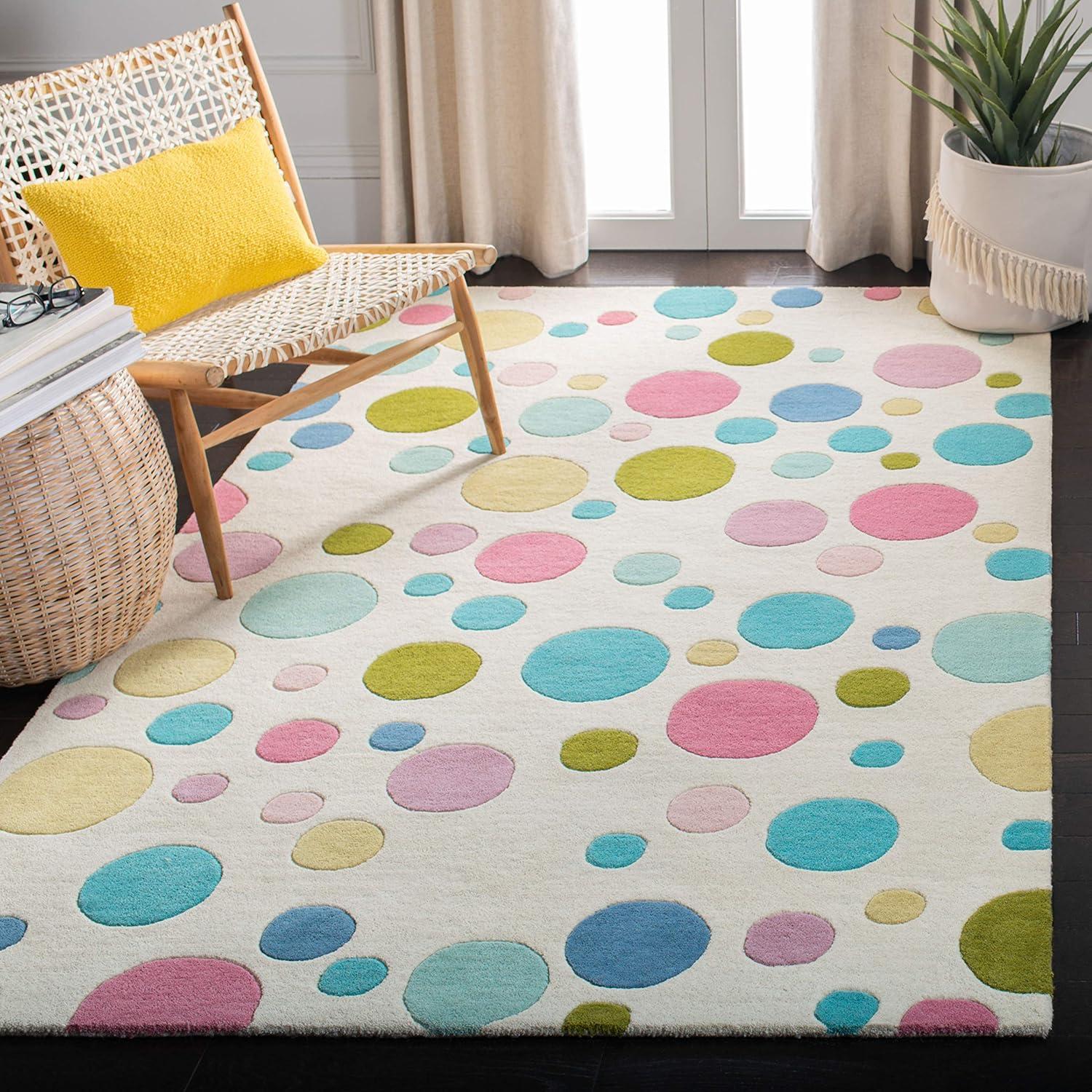 Ivory and Multicolor Tufted Wool Polka Dot Rug, 2' x 3'