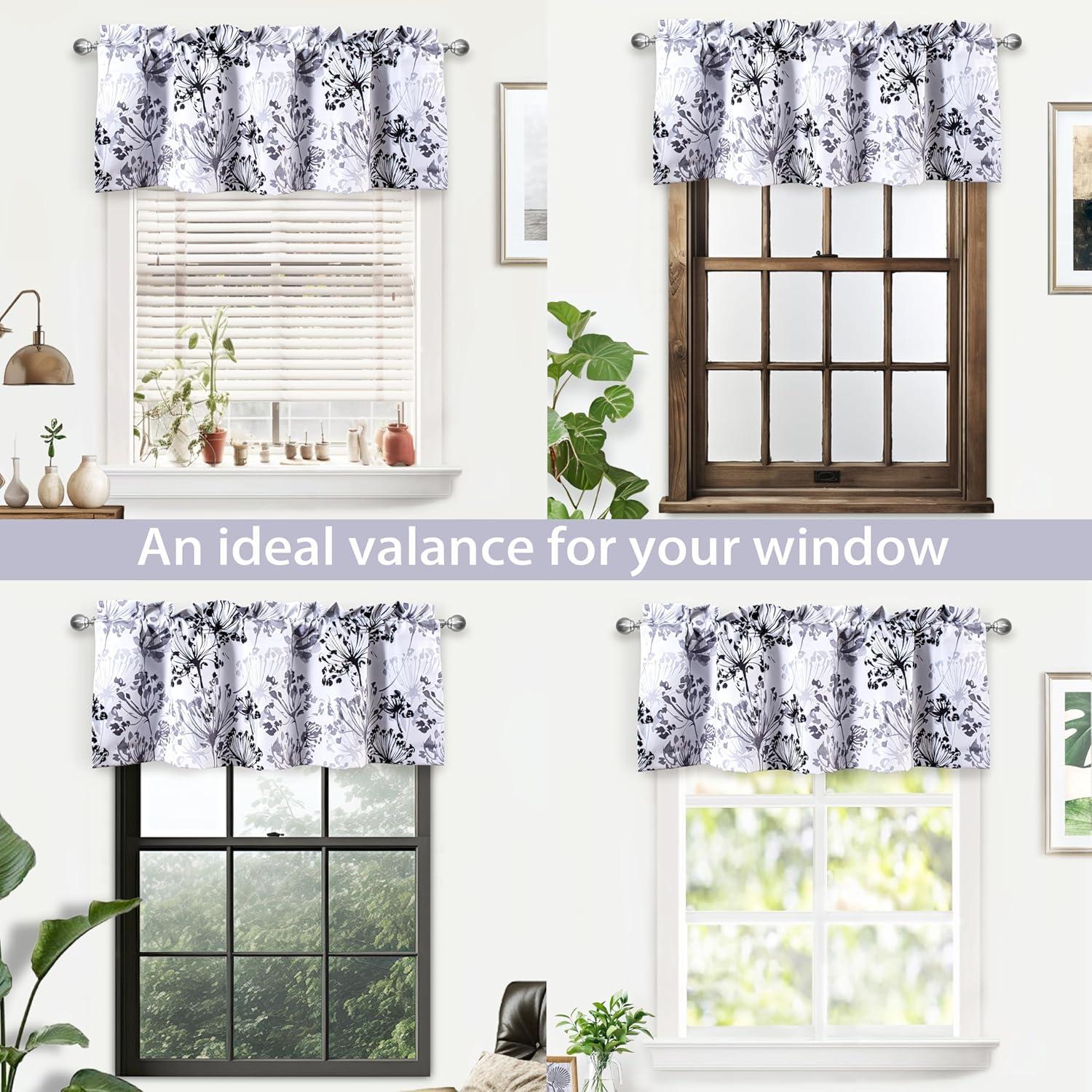 DriftAway  Acacia Floral Blossom Watercolor Printed 100 Percent Blackout Thermal Insulated Window Curtain Valance Gray 52"widthx18"length