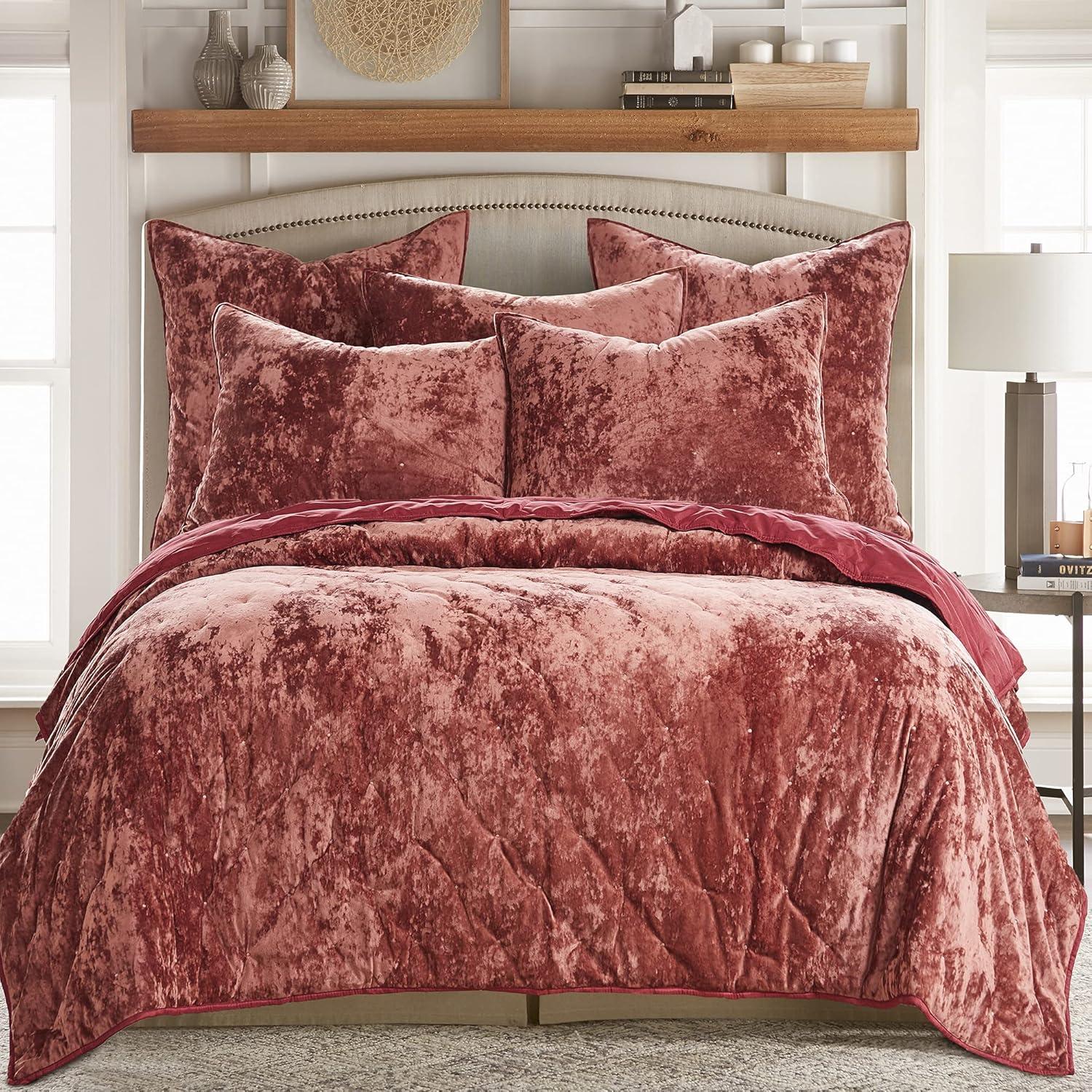 Luxurious King-Sized Reversible Red Velvet Quilt