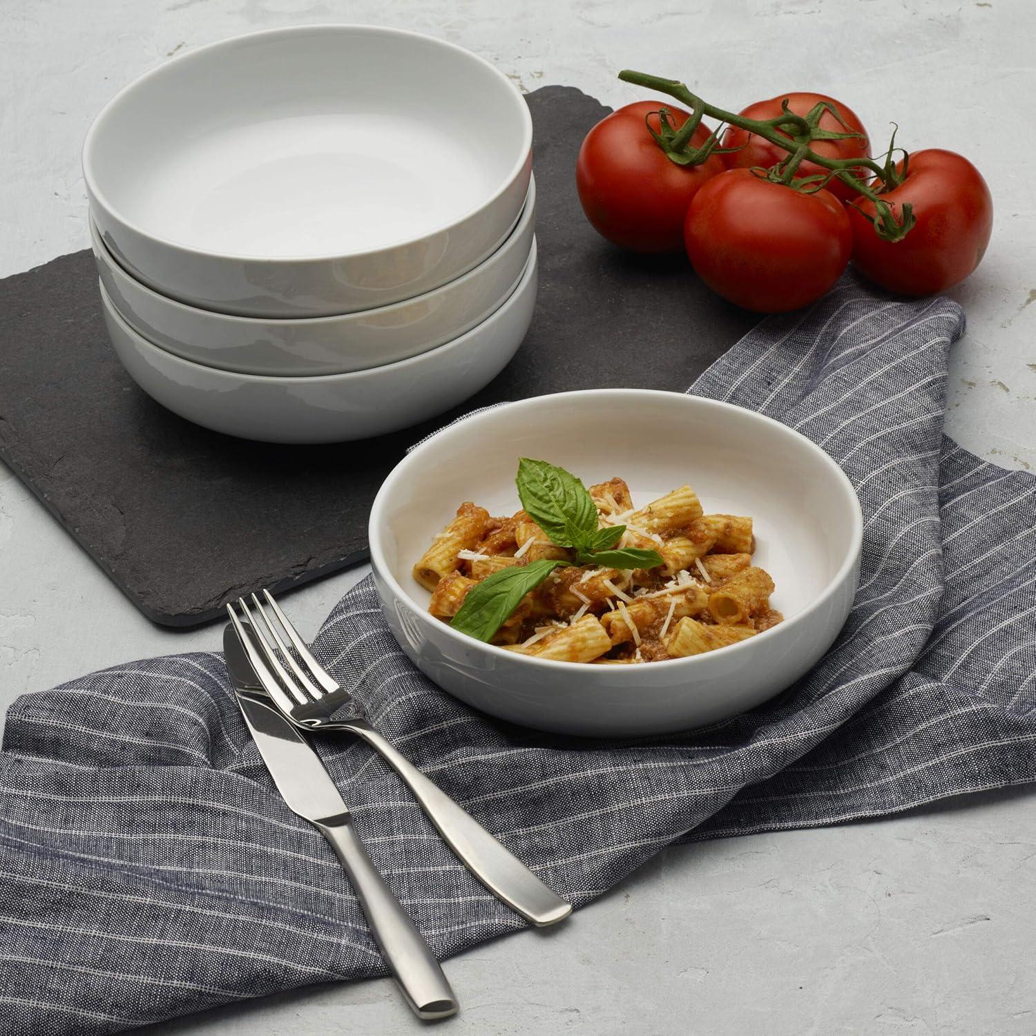 Everyday White Ceramic Microwave Safe Pasta Bowls Set