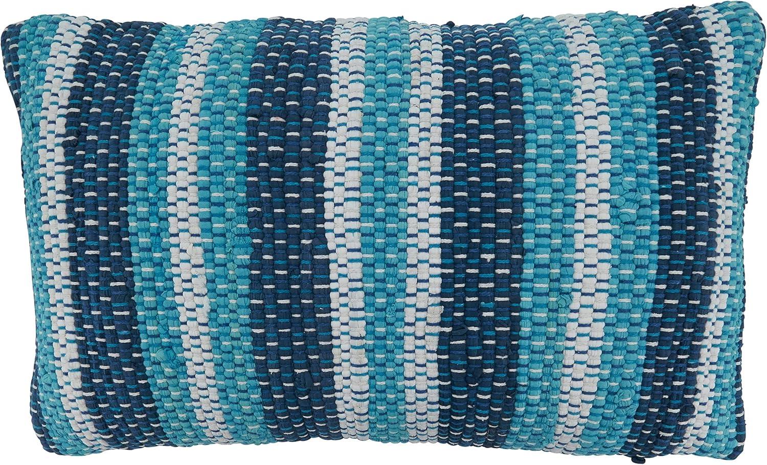 Blue and White Striped Cotton Chindi Pillow Cover