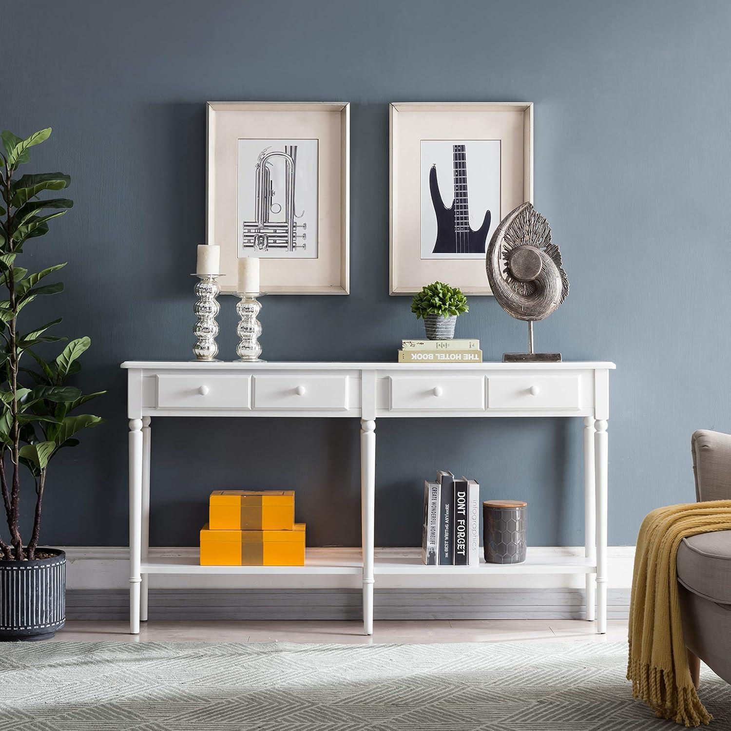 Leick Home Coastal Notions Solid Wood Console Table with Shelf, White