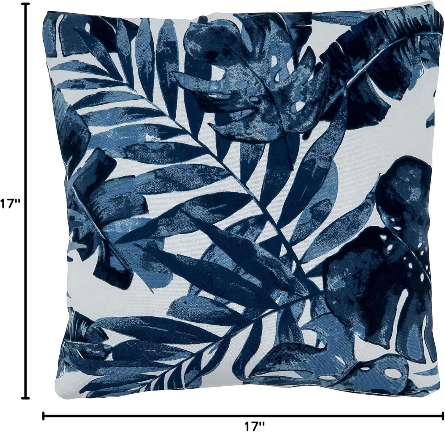 Navy Blue Tropical Leaf Outdoor Decorative Pillow