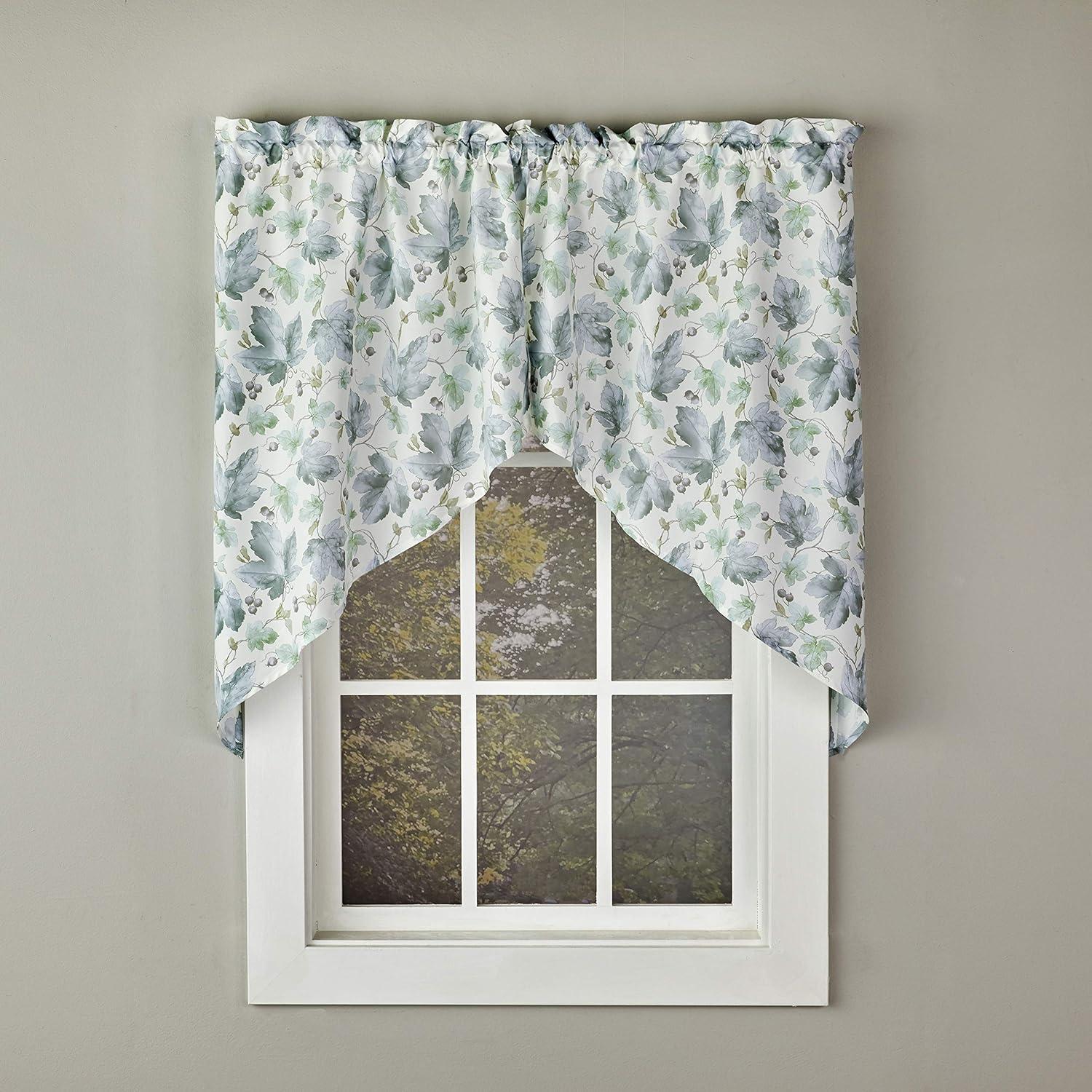 Blue Leaf Pattern Light Filtering Swag Valance