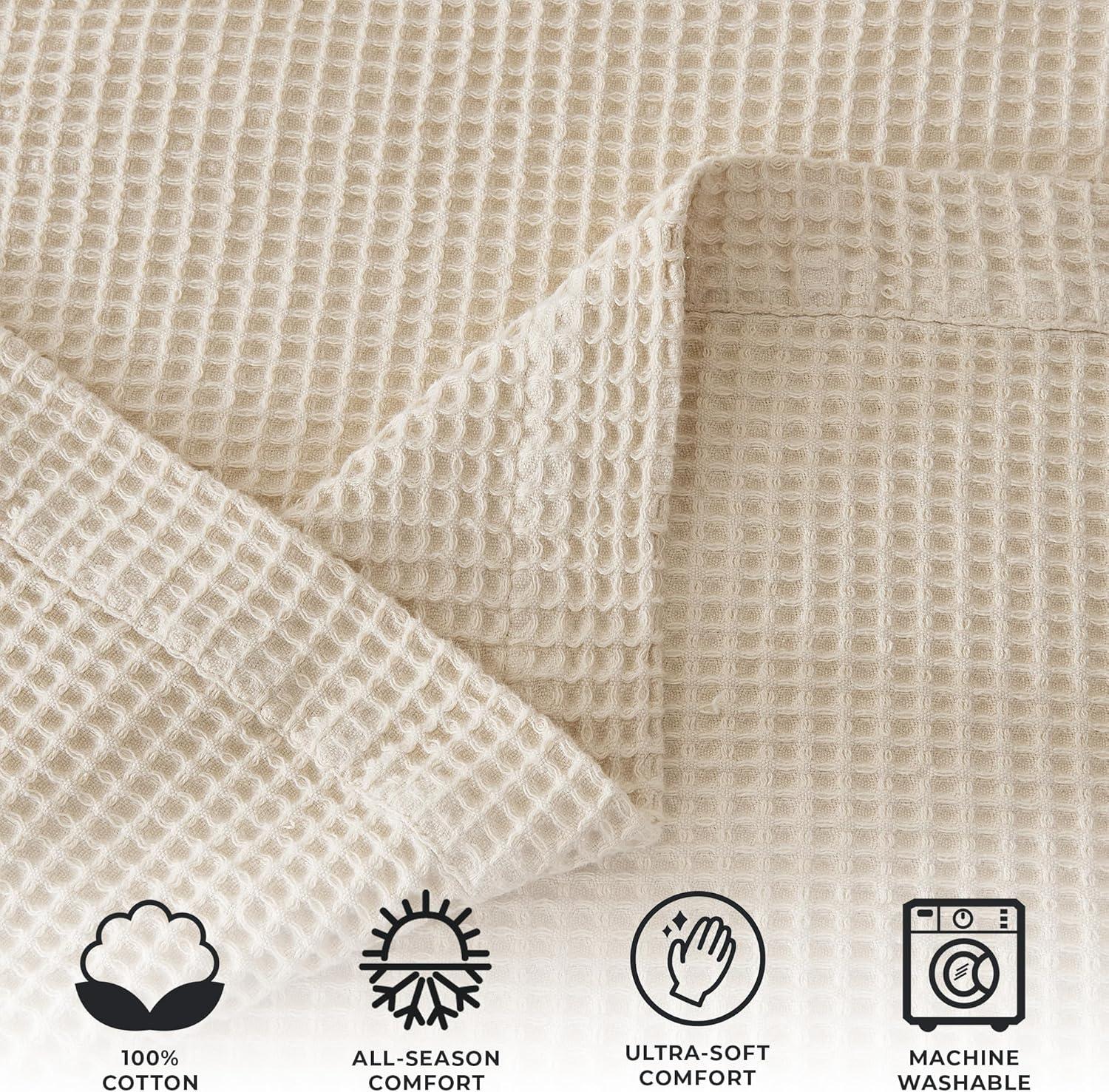 All-Season Waffle Cotton Throw Blanket 50x60 (Throw, Oatmeal)