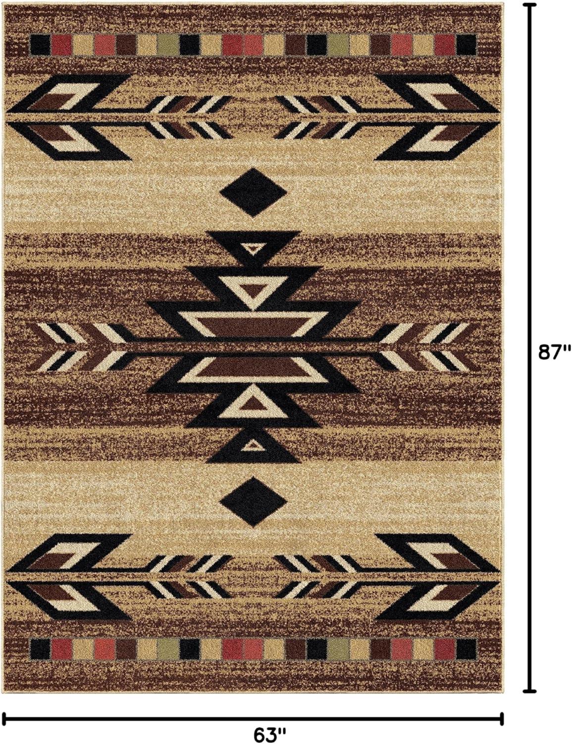 Southwestern Rustic Beige and Brown Synthetic 5' x 7' Area Rug