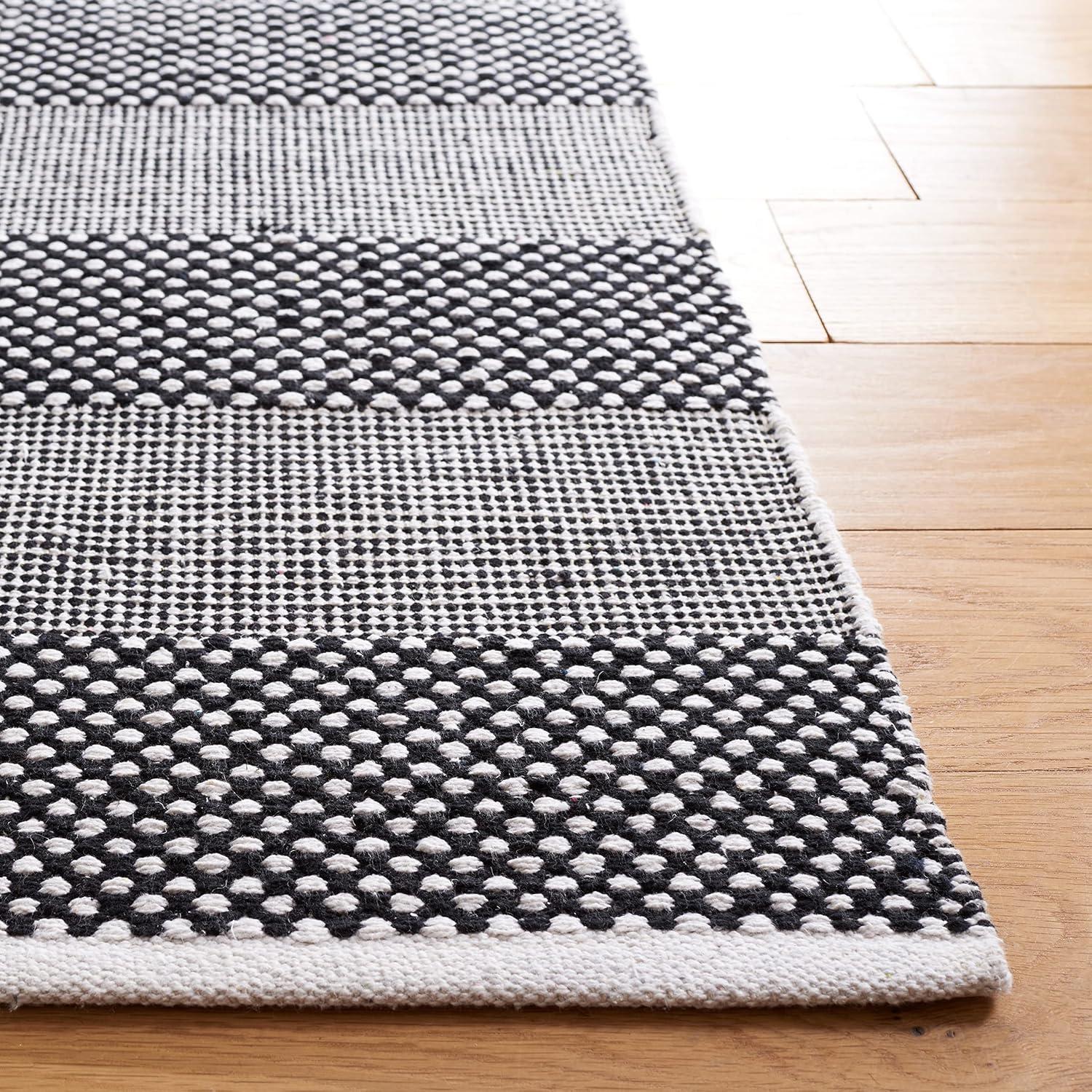 Ivory & Black Hand-Woven Cotton Kilim Area Rug - 3' x 5'