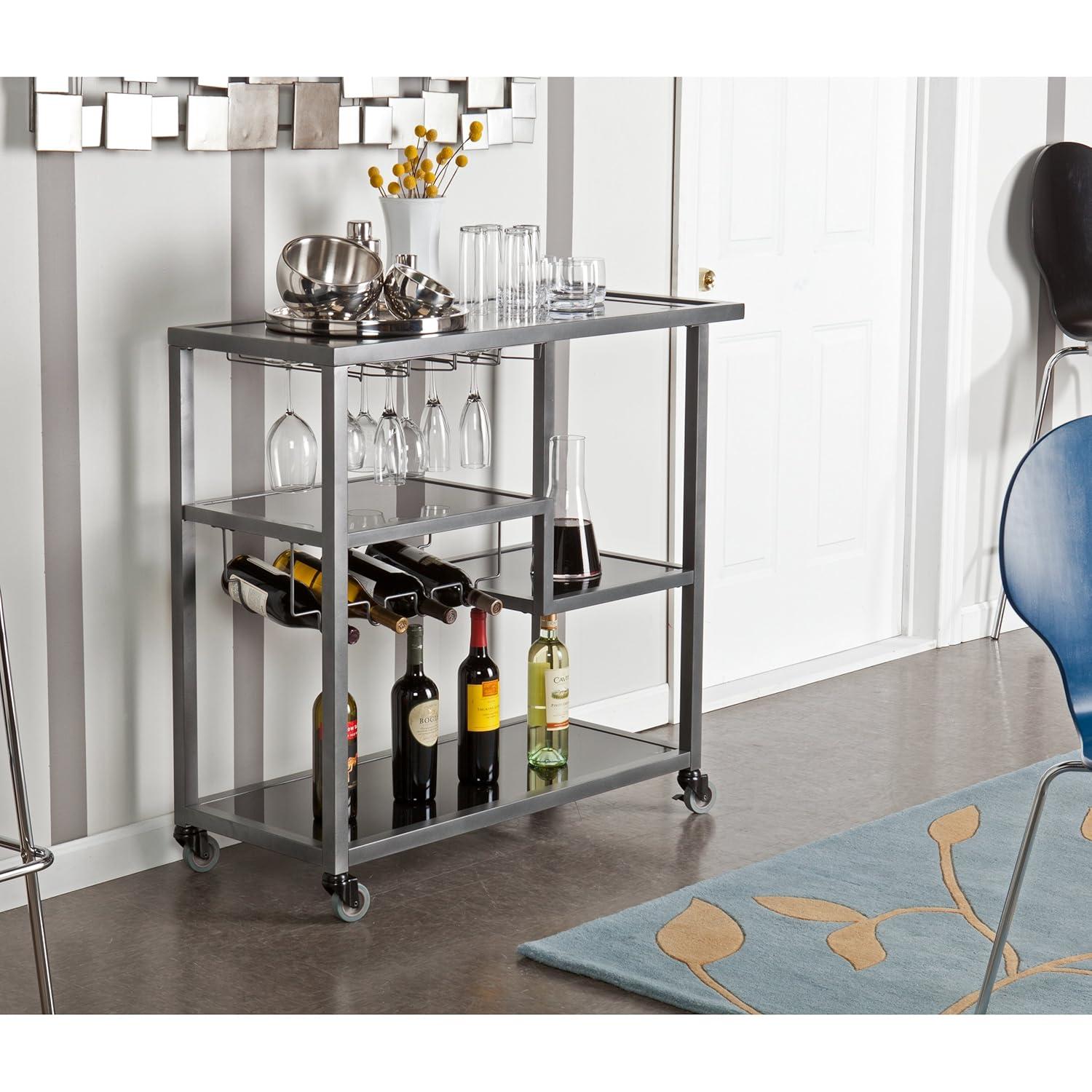 Holly & Martin Zephs Bar Cart - HZ8810 - Gunmetal Gray w/ Black Glass - SEI