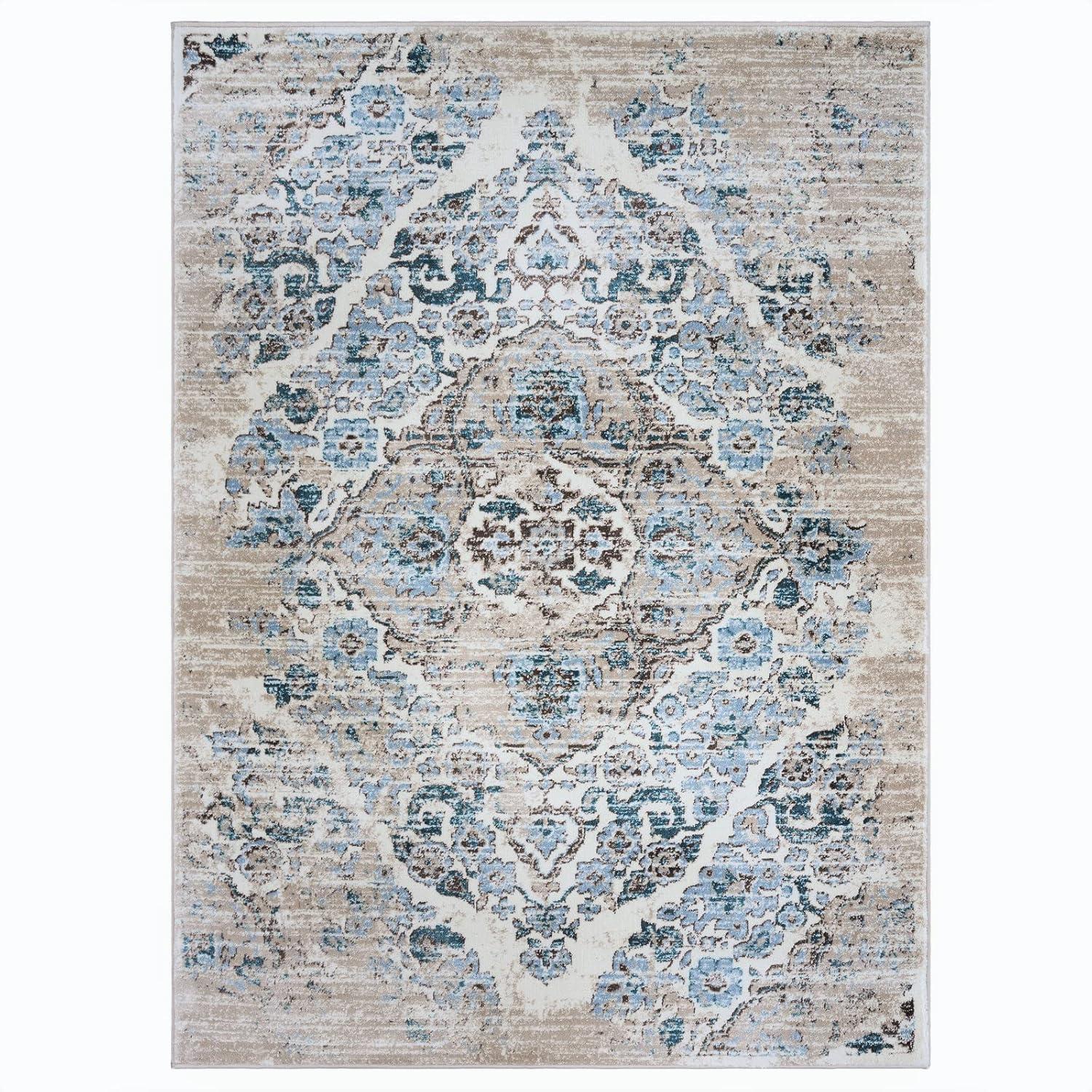 Luxe Weavers Victoria Collection Cream 4x5 Floral Area Rug
