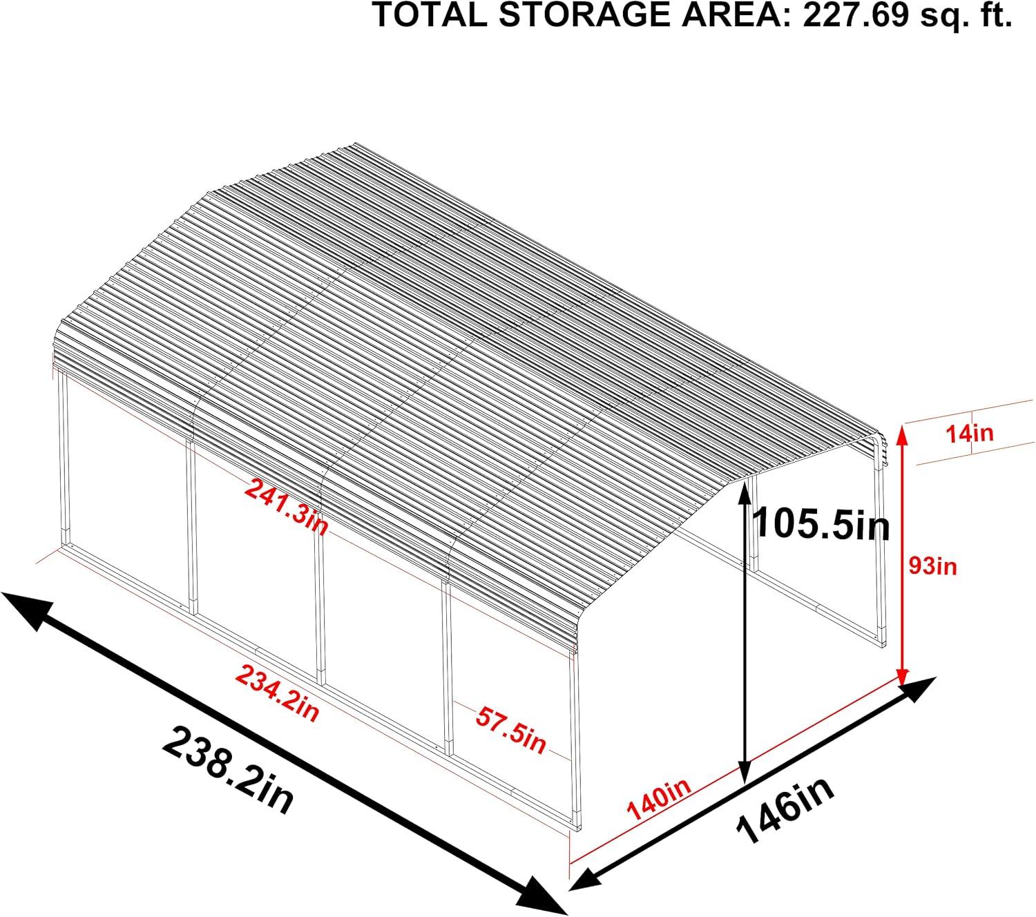 Tolead 12' x 20' Outdoor Metal Carport, Heavy Duty Galvanized Steel Car Canopy for Truck, SUV, Boat, Grey