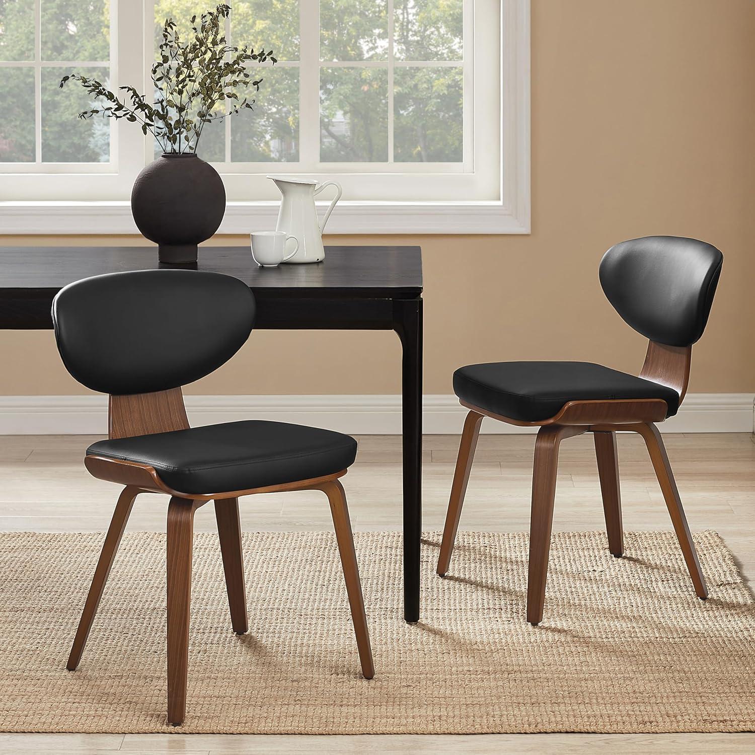 Art Leon Dining Chairs - Mid Century Modern Dining Room Chairs, Faux Leather Upholstered Armless Side Chair with Wood Legs for Kitchen, Set of 2, Walnut Bentwood/Black