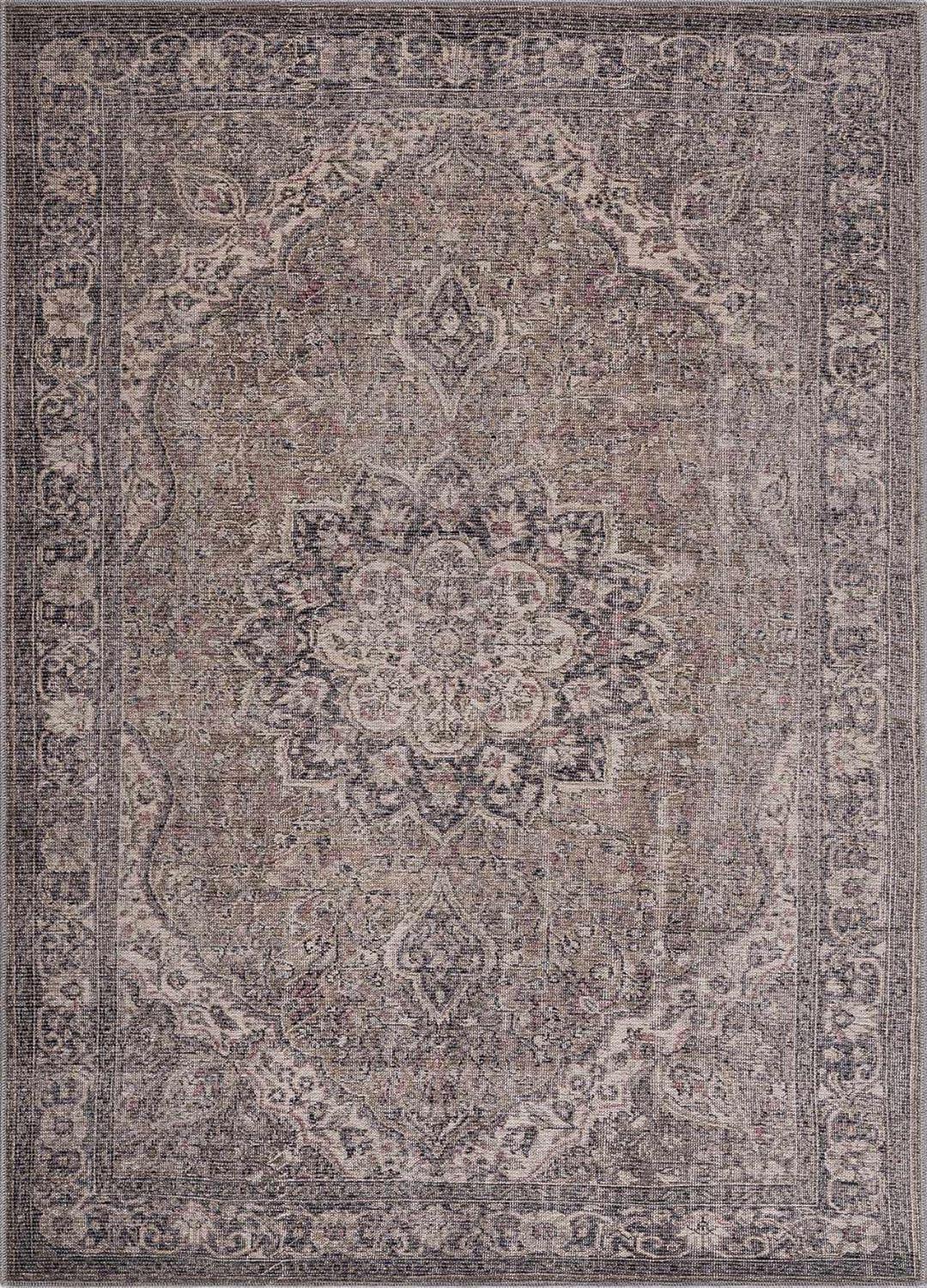 Greenpoint Black and Beige Medallion Washable Rug 7'10" x 10'2"