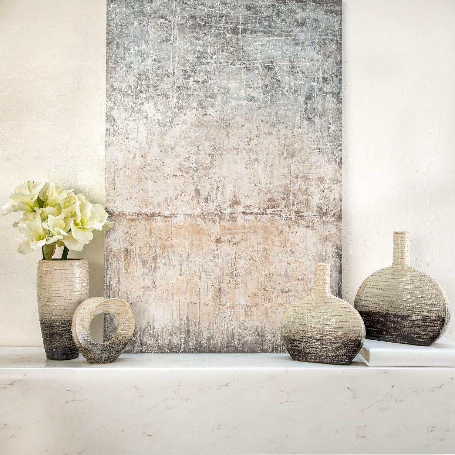 Sagebrook Home 7.9" Cut-Out Sculpture - Creative Abstract Gray and Ivory Ceramic Statue For Home or Office Decor - Decorative Table Accent