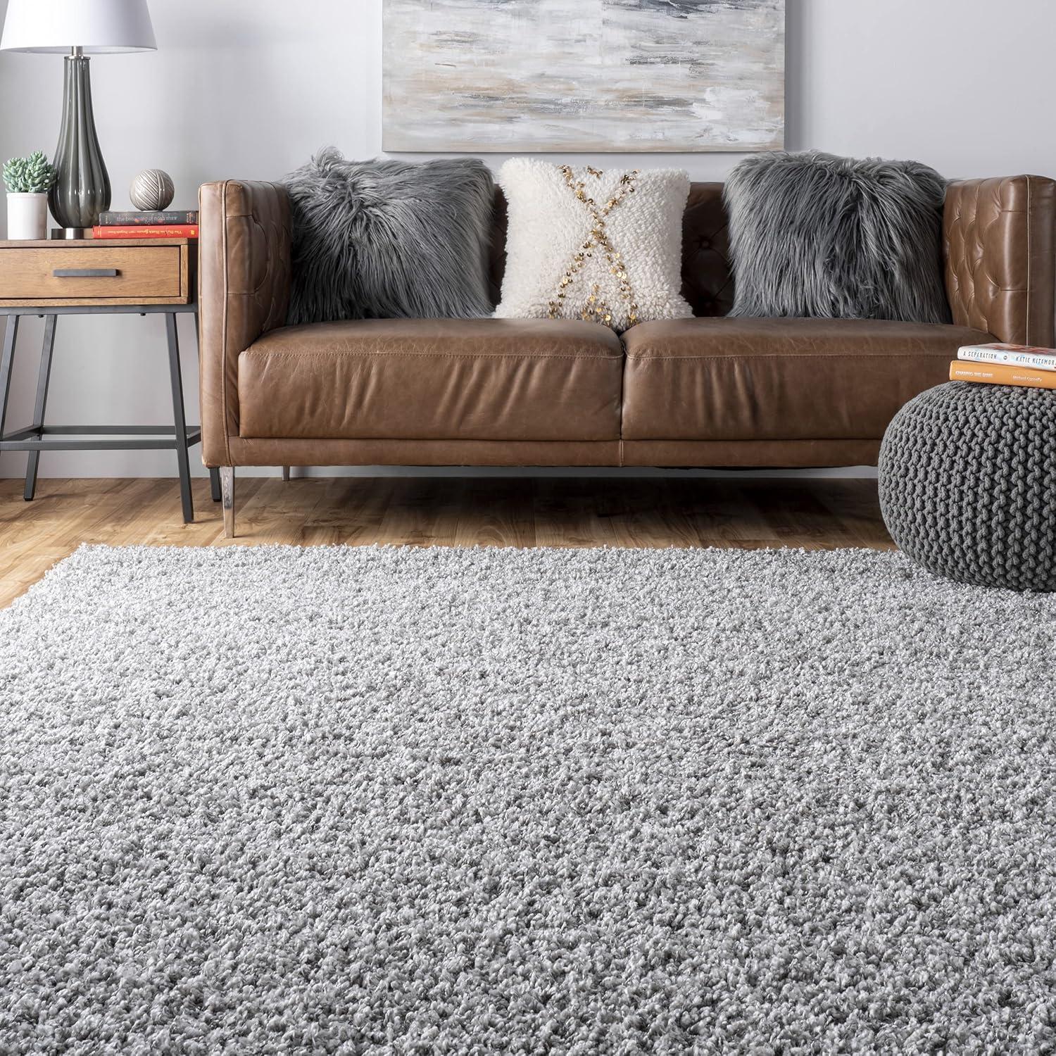 Luxurious Silver Shag Rectangular Area Rug - Synthetic, Easy Care
