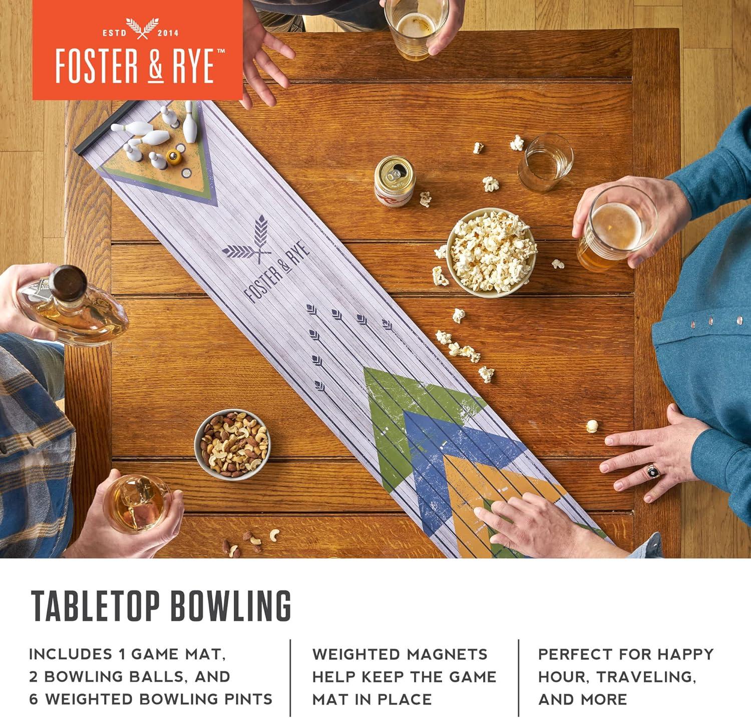 Foster & Rye Mini Bowling Set - Travel and Tabletop Games, Includes Weighted Game Mat and Mini Bowling Pins - Desk Games 9-Piece Set of 1