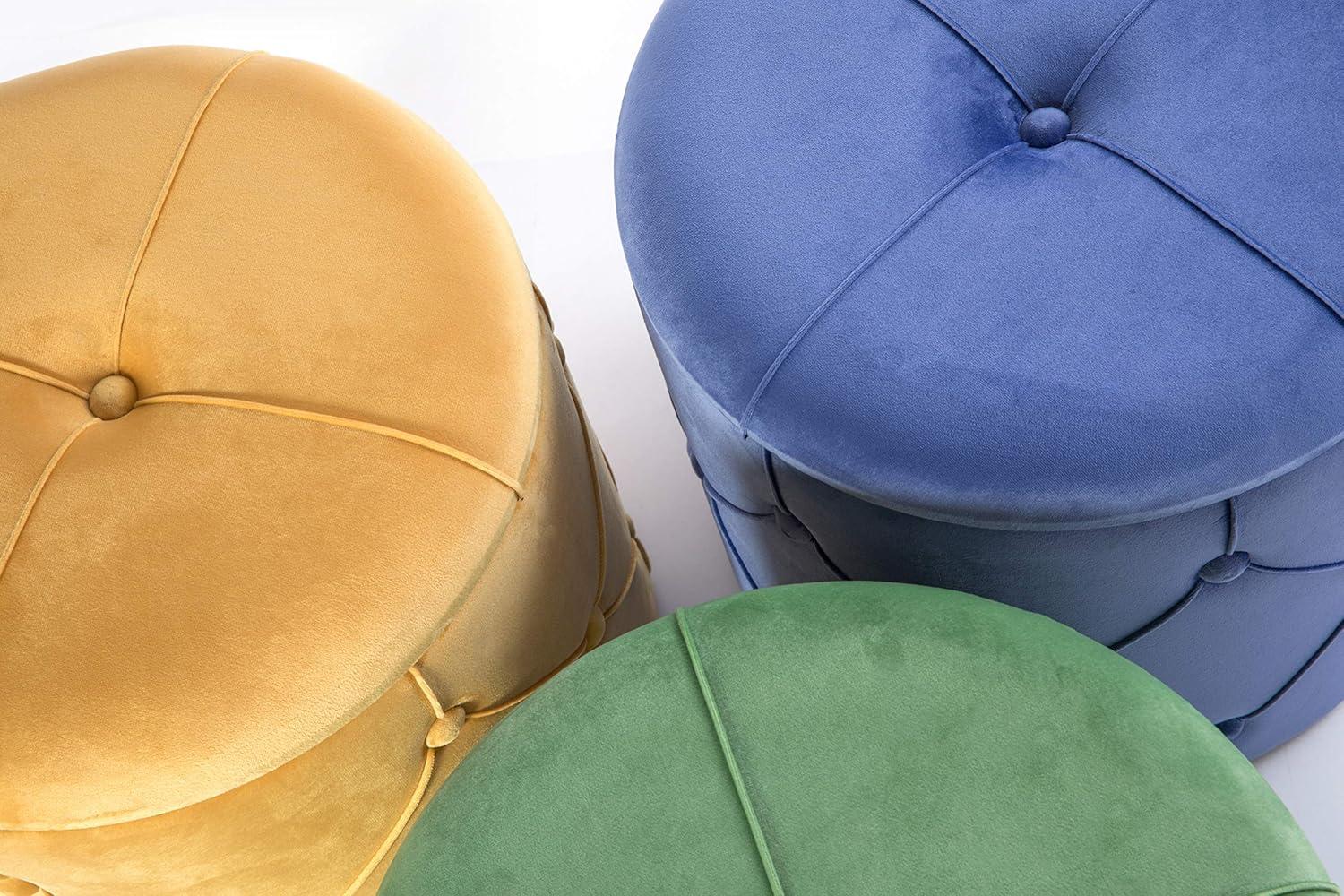 Fabulaxe  15.75 x 15.5 in. Round Wooden Velvet Ottoman Stool with Lid, Yellow