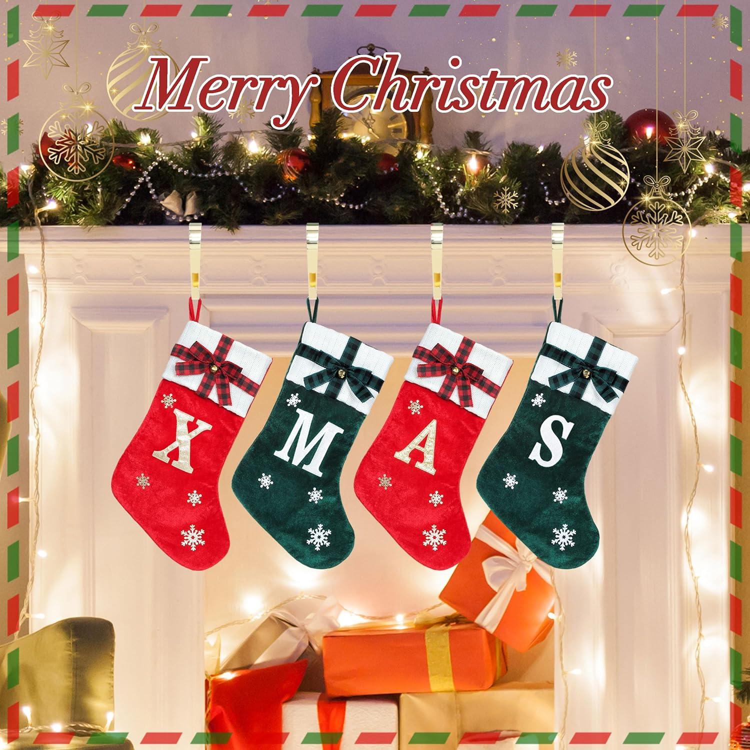 GUOOL 4 Pieces Stocking Holders Christmas Ornament Hooks Desktop Decor Xmas Hooks Metal Hanging Hooks for Christmas Tree Decoration Gold