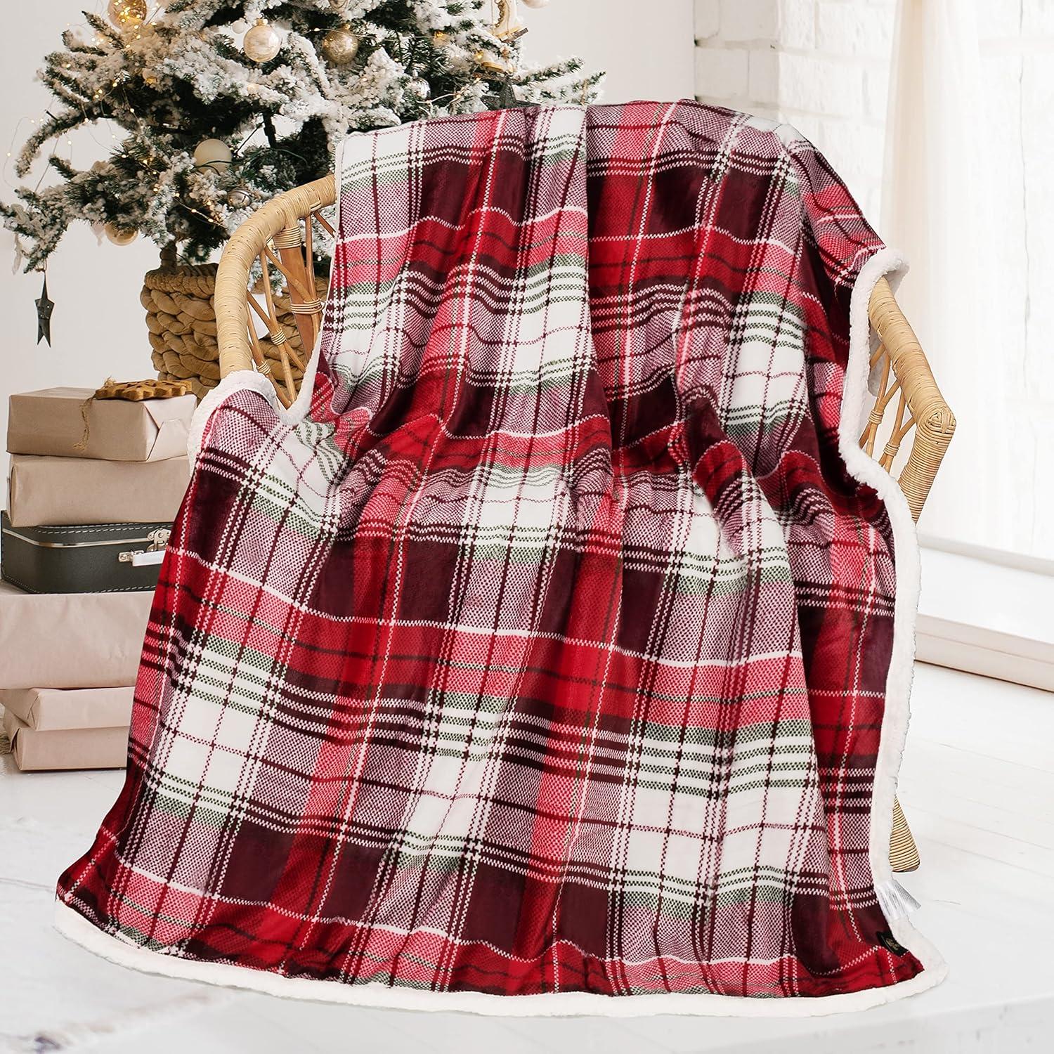 Catalonia Plaid Fleece Throw Blanket, Super Soft Warm Snuggle Christmas Holiday Throws for Couch Cabin Decro, Checkered, 50x60 inches