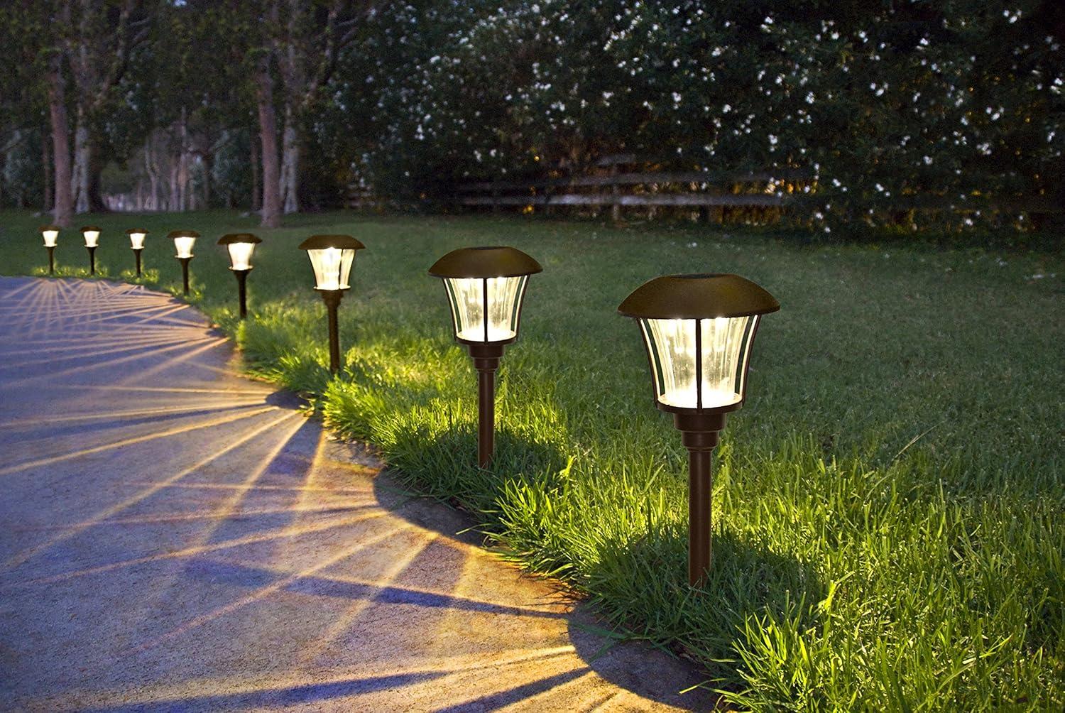 Oil-Rubbed Bronze LED Pathway Lights with Crystal Glass Lens, 8-Pack