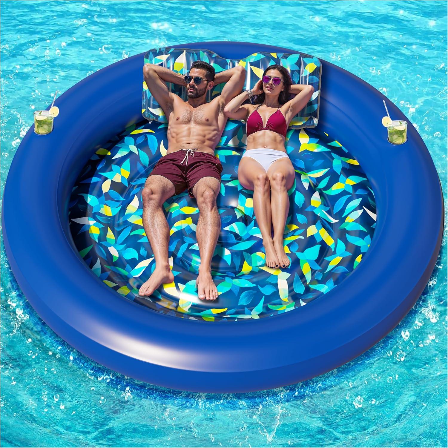 JAMBO Huge Round 76 x 76 Tanning Pool Lounger, Pool Float, Inflatable Sun Tanning Pool Float, Tanning Chair, Pool Floats Adult, Water Lounge Raft Pool Lounger Adults, Tanning Raft Sunchill Tanning Bed