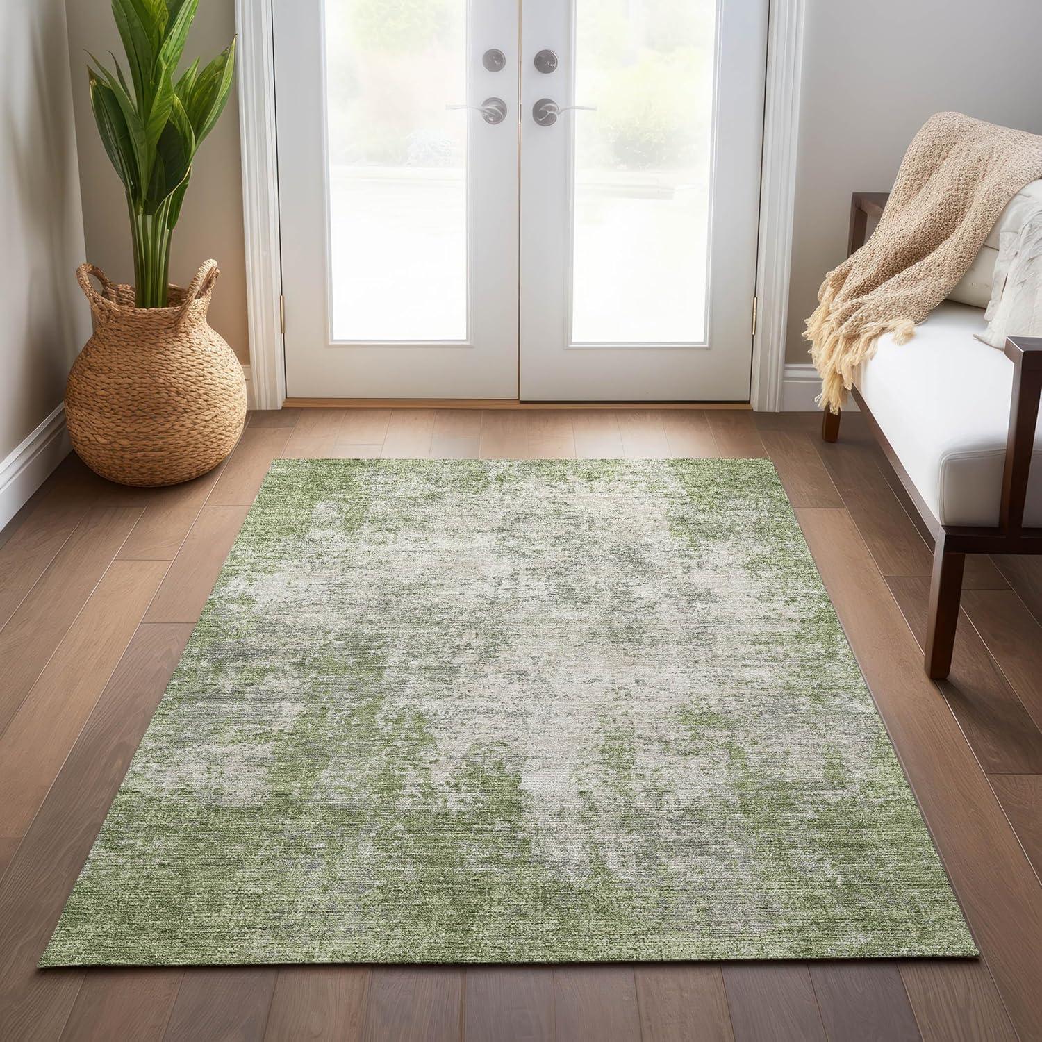 Green Abstract Flat Woven Synthetic Indoor Outdoor Rug