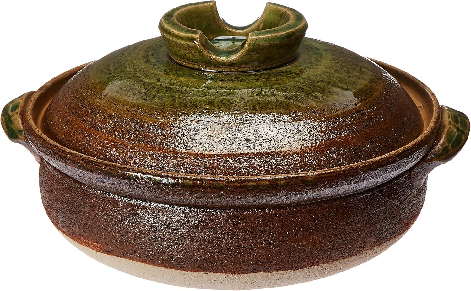 Kotobuki Donabe Japanese Hot Pot, Large, Brown/Green