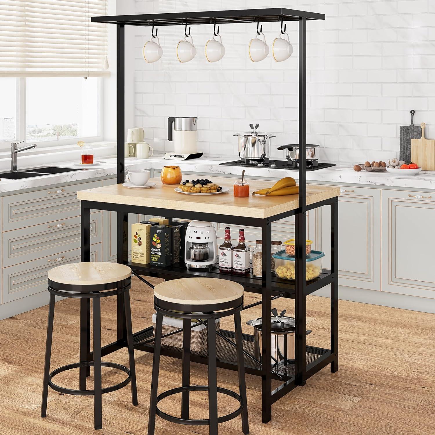 42" Black and Wood 3-Tier Kitchen Island Bakers Rack