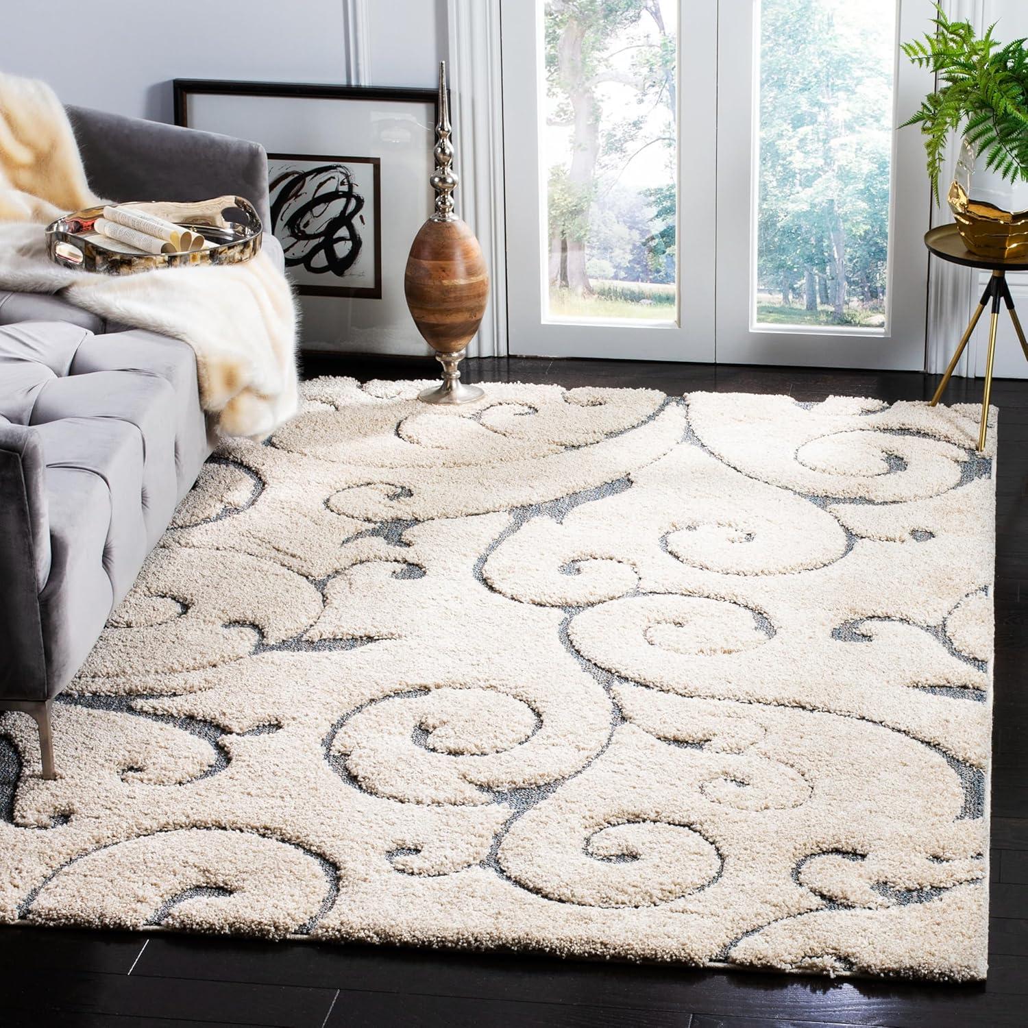 Florida Shag SG455 Power Loomed Area Rug - Beige/Blue Grey - 6'x9' - Safavieh.