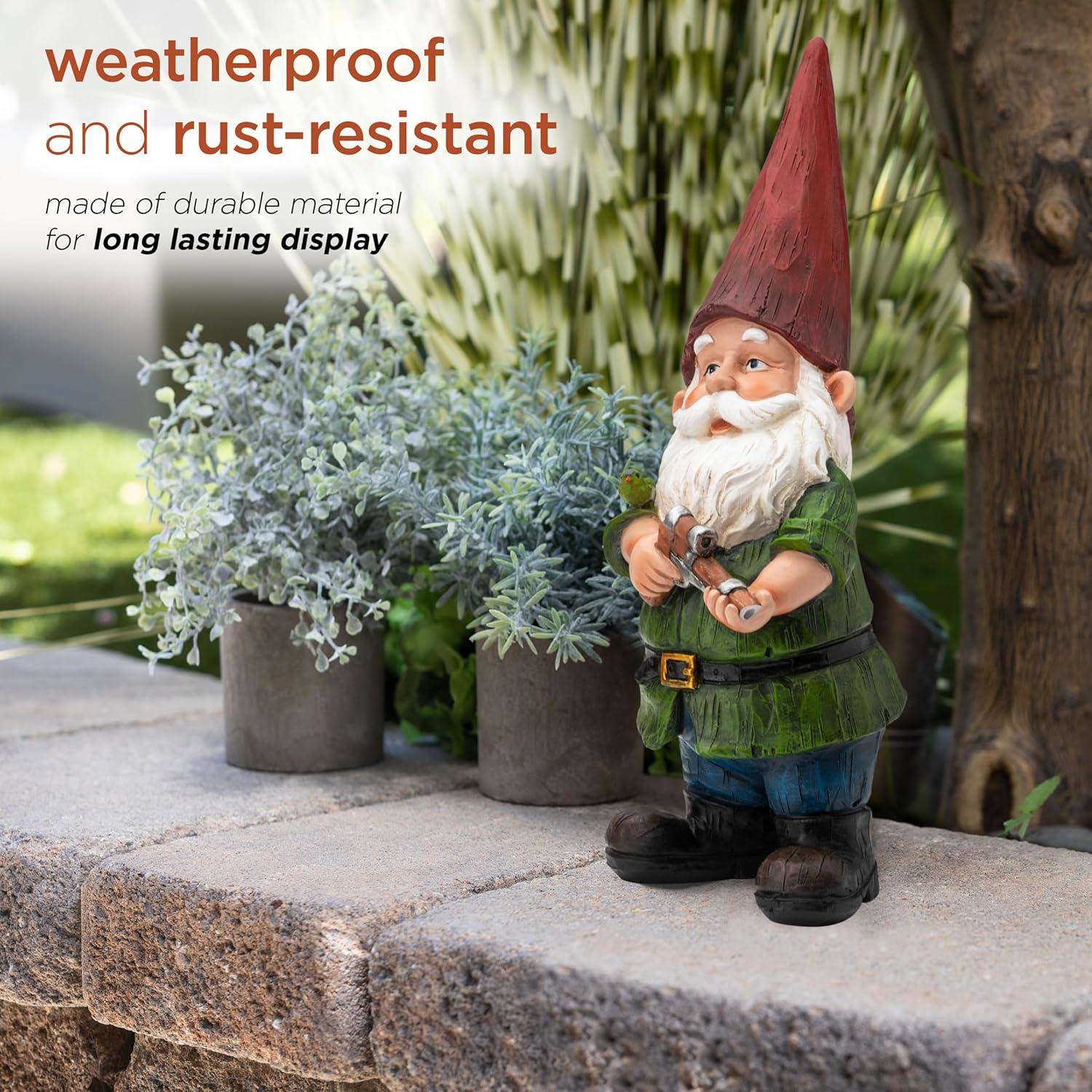 11" Polyresin Hunting Shirt Garden Gnome Statue Green - Alpine Corporation: Weatherproof Outdoor Decor