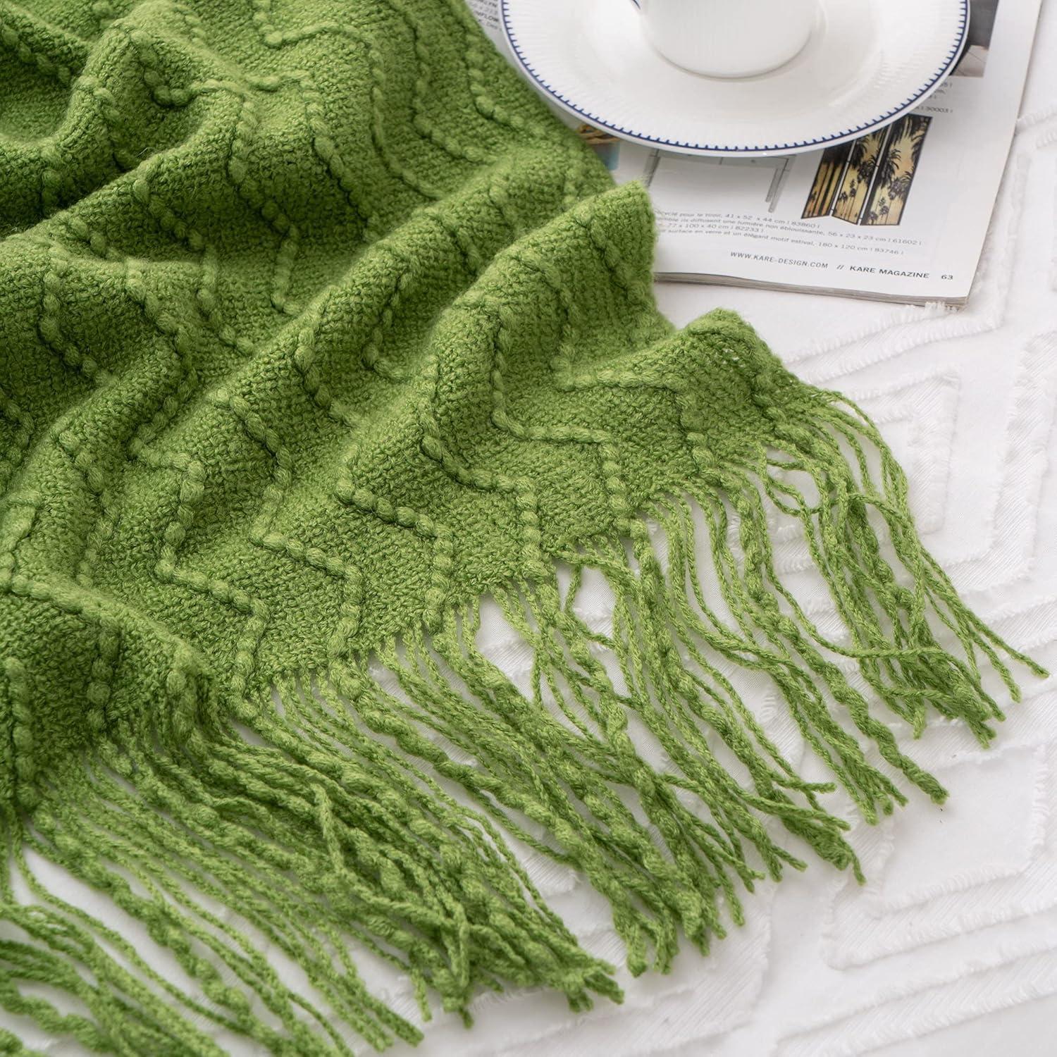 Battilo Green Throw Blanket for Couch, Textured Soft Green Blanket Throw,Dorm Essentials,50"x60"