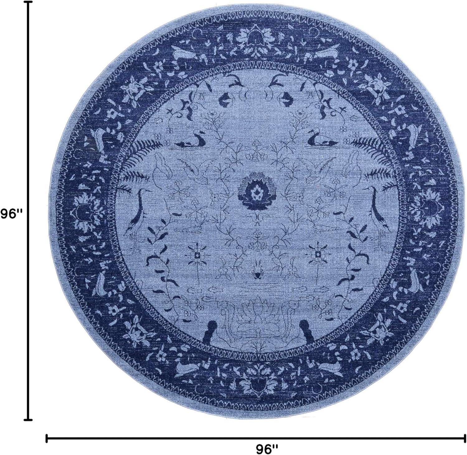 Unique Loom La Jolla Collection Area Rug - Floral (8' Round Blue/Navy Blue)