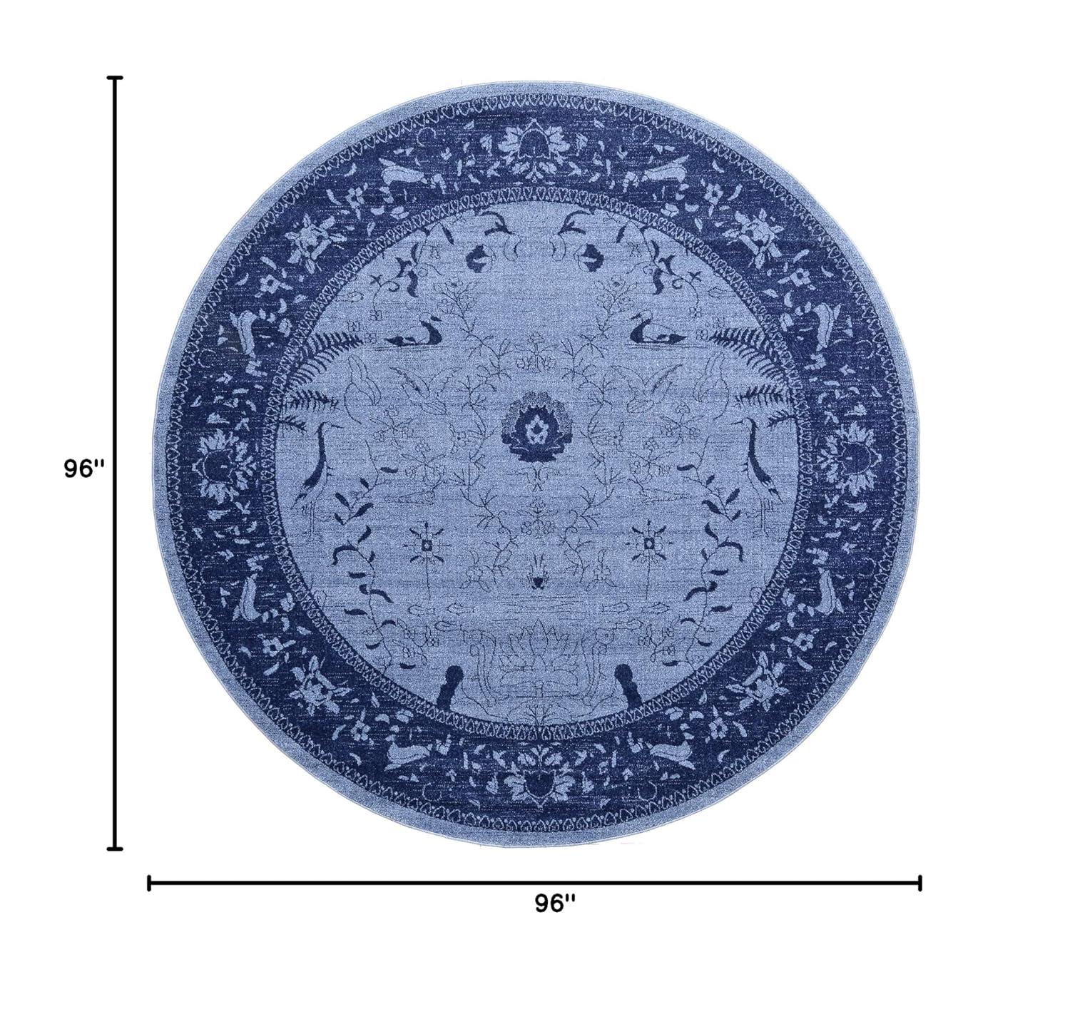 Unique Loom La Jolla Collection Area Rug - Floral (8' Round Blue/Navy Blue)