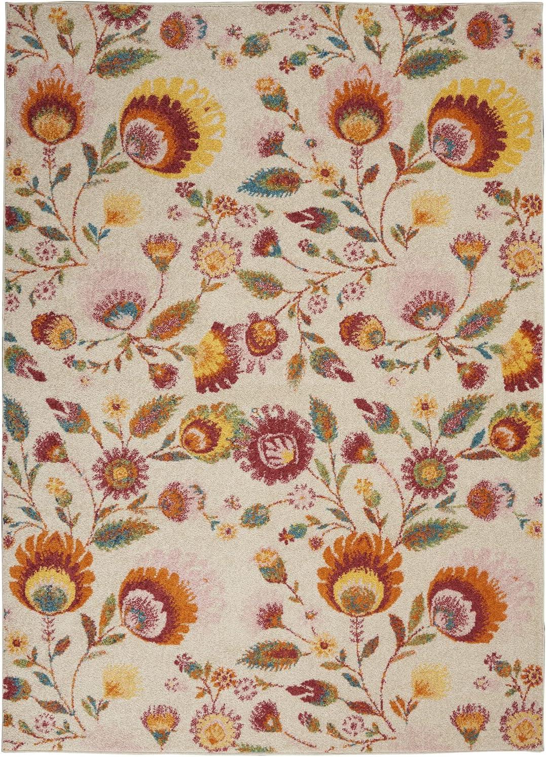 Nourison Allur Floral Ivory Multicolor 5'3" x 7'3" Area Rug, (5x7)