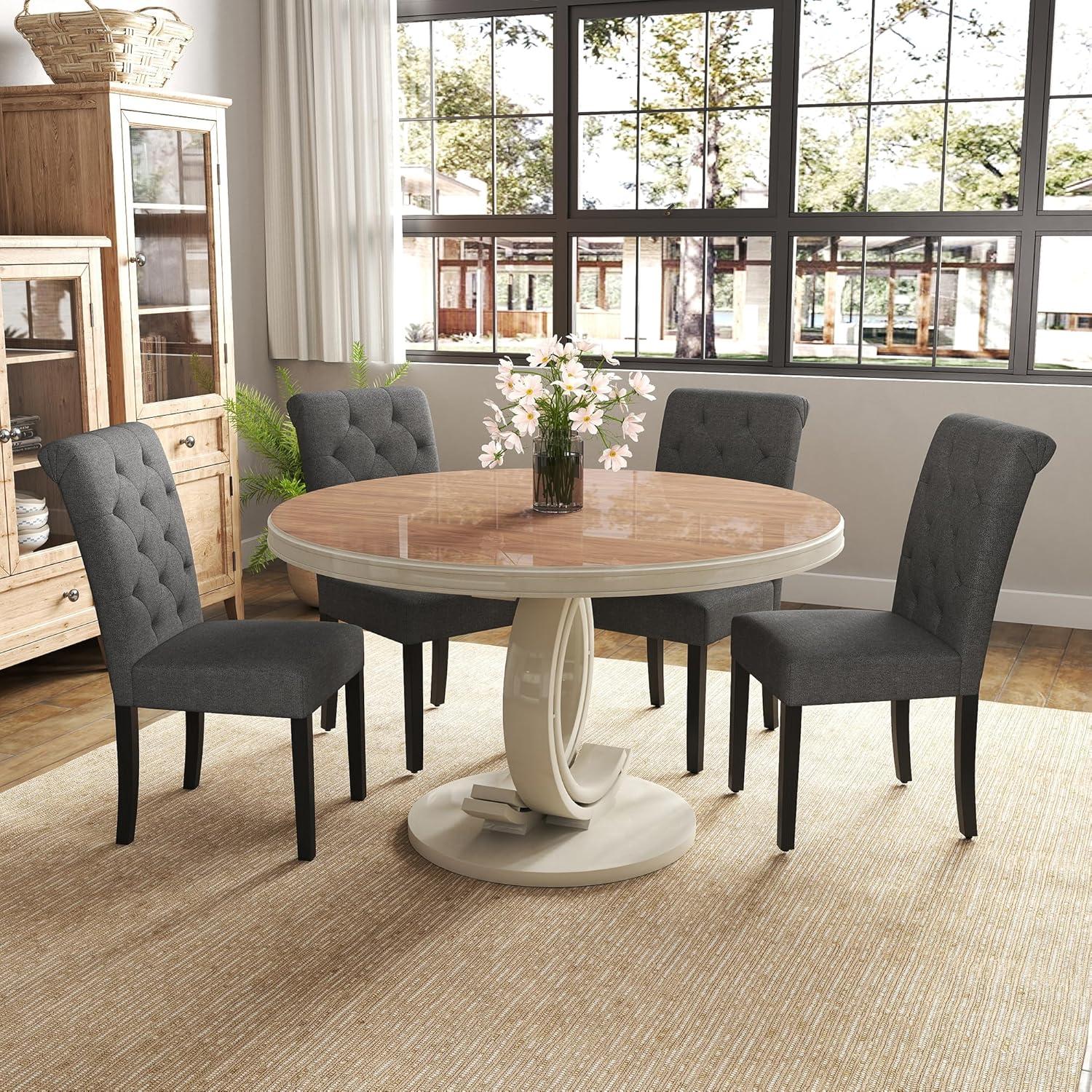 Westice Dining Room Chairs Set of 4 Upholstered Fabric Kitchen Chairs Dining Room Side Chair with Nailhead Trim and Rubber Wood Legs for Small Space Apartment, Light Gray