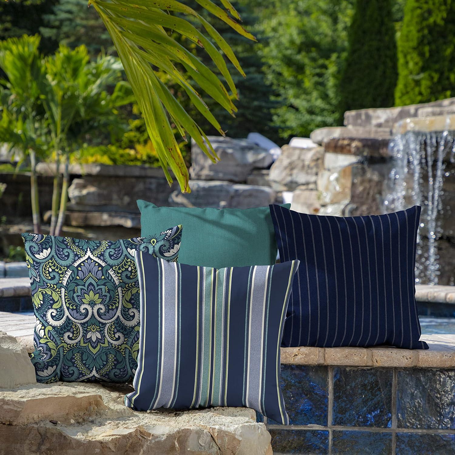 Arden Selections Outdoor Toss Pillow (2 Pack) 16 x 16, Sapphire Aurora Blue Stripe