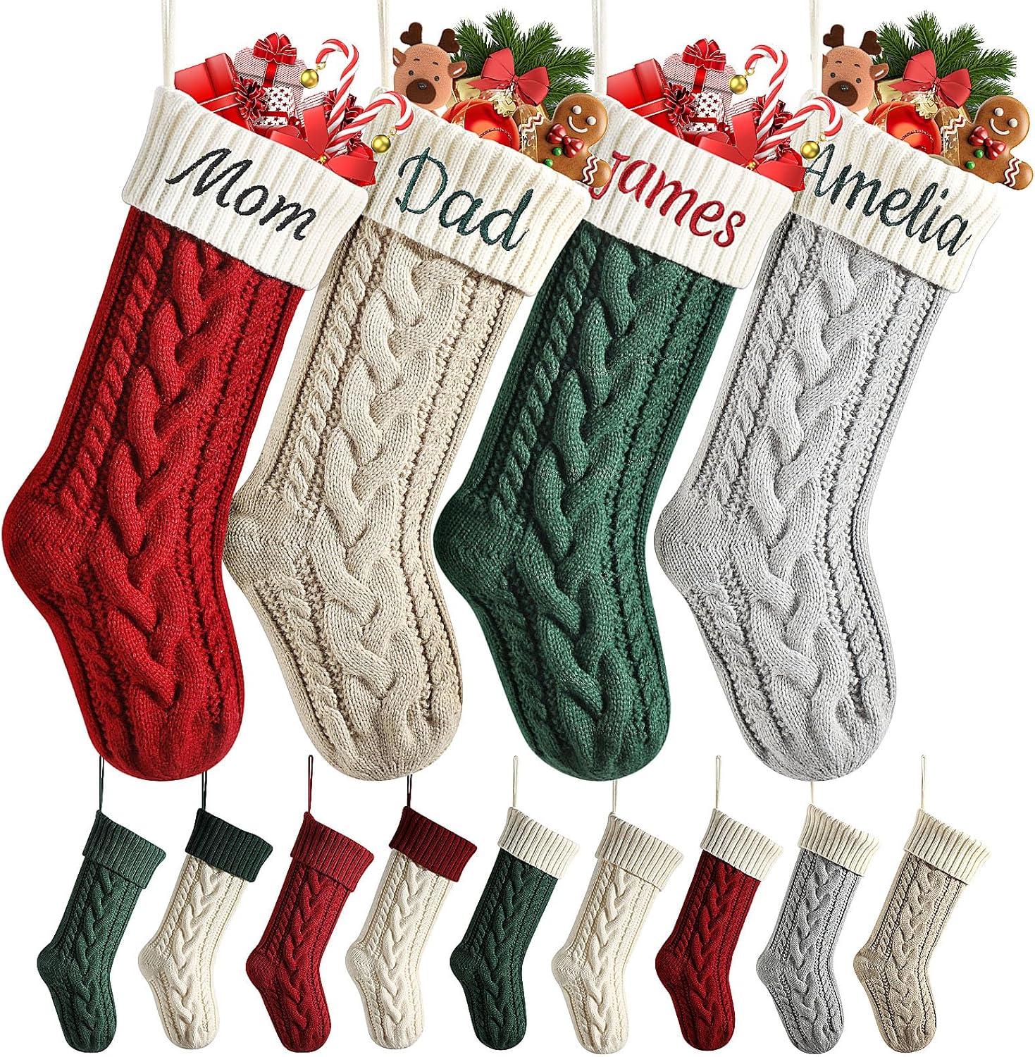 Deago Christmas Stockings, 3 Pack Personalized Christmas Stocking 18" Large Size Cable Knitted Stocking Gifts & Decorations for Family Holiday Xmas Party (Multi-color)