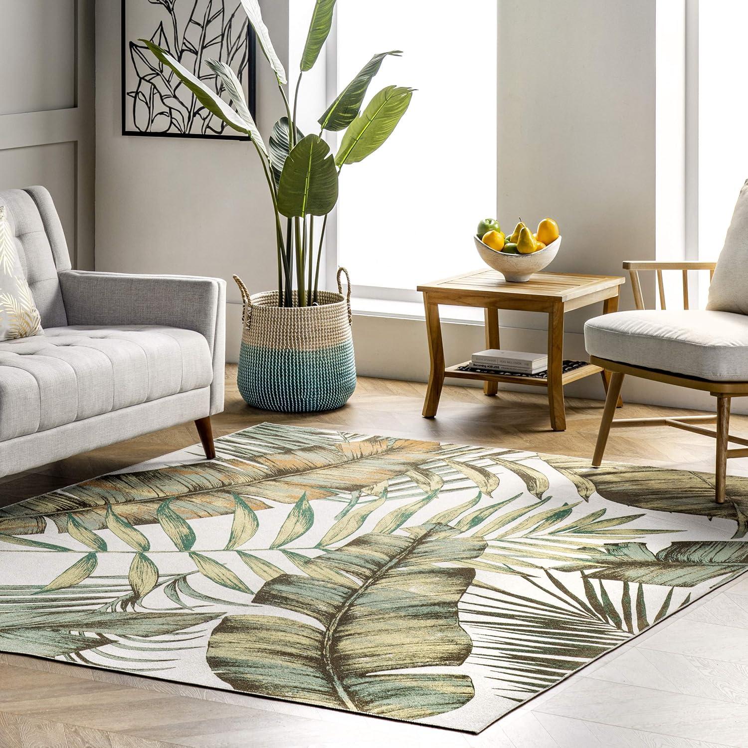 Eco-Friendly Olive Leaf 6' x 9' Synthetic Reversible Area Rug