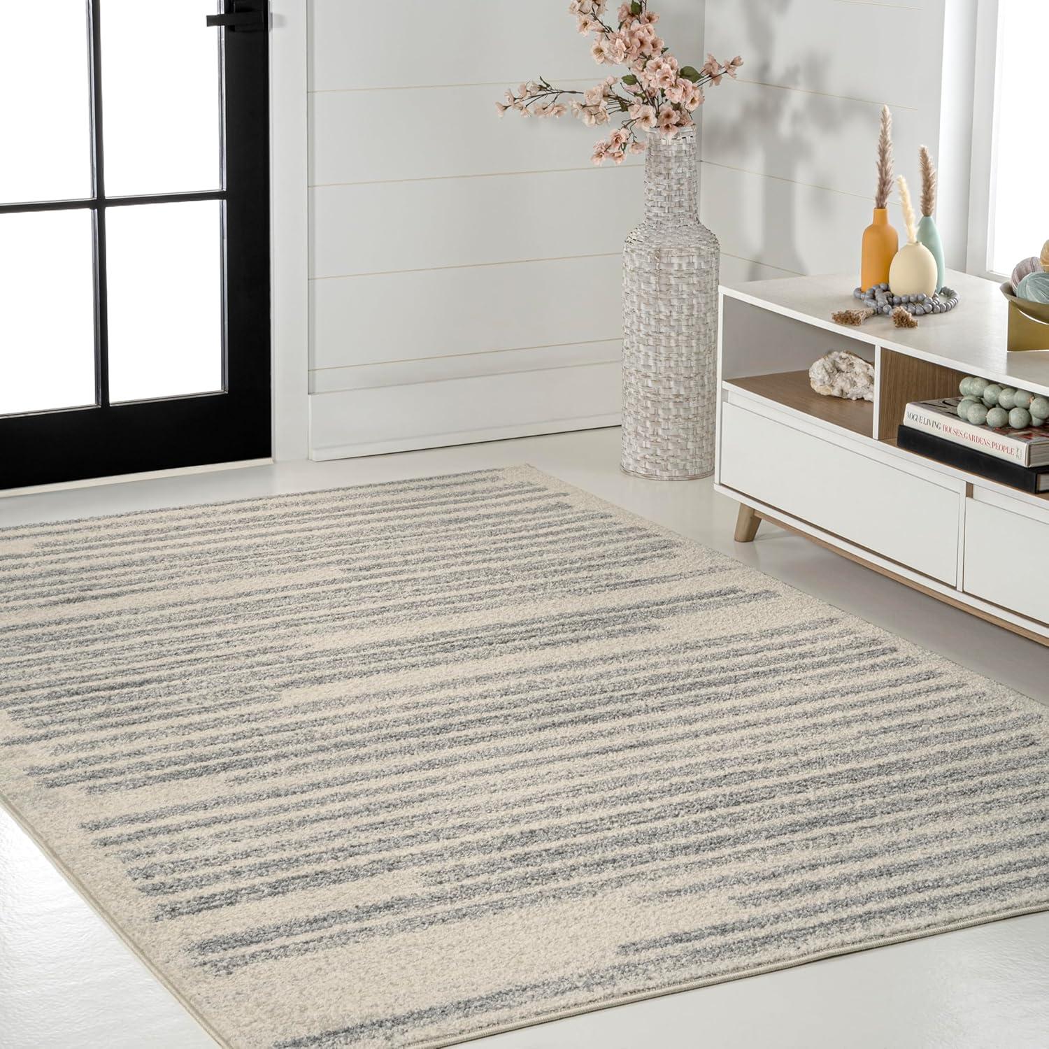 JONATHAN Y Khalil Modern Berber Stripe Cream/Gray 4 ft. x 6 ft. Area Rug