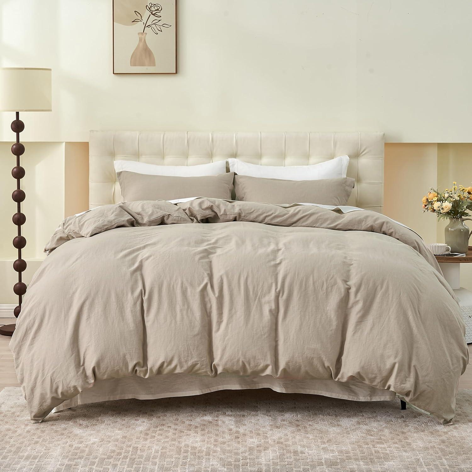 King White Cotton Linen Blend Duvet Cover Set