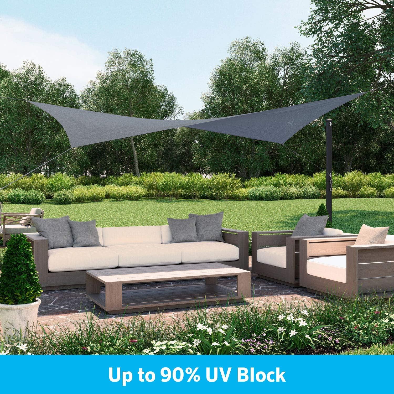Coolaroo Ready to Hang Outdoor Sun Shade Sail Triangle 90% UV Block Protection for Backyard, Garden, Patio, Playground, 11'10" x 8' Rectangle, Steel