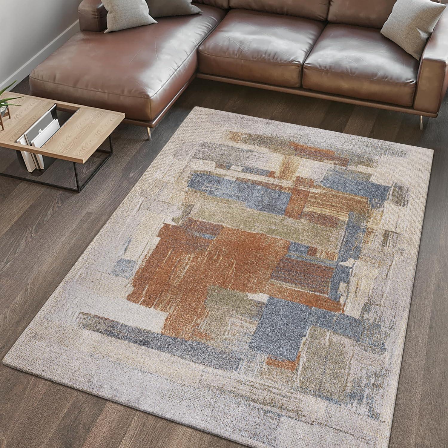 Blue Abstract Washable Synthetic 8' x 10' Area Rug