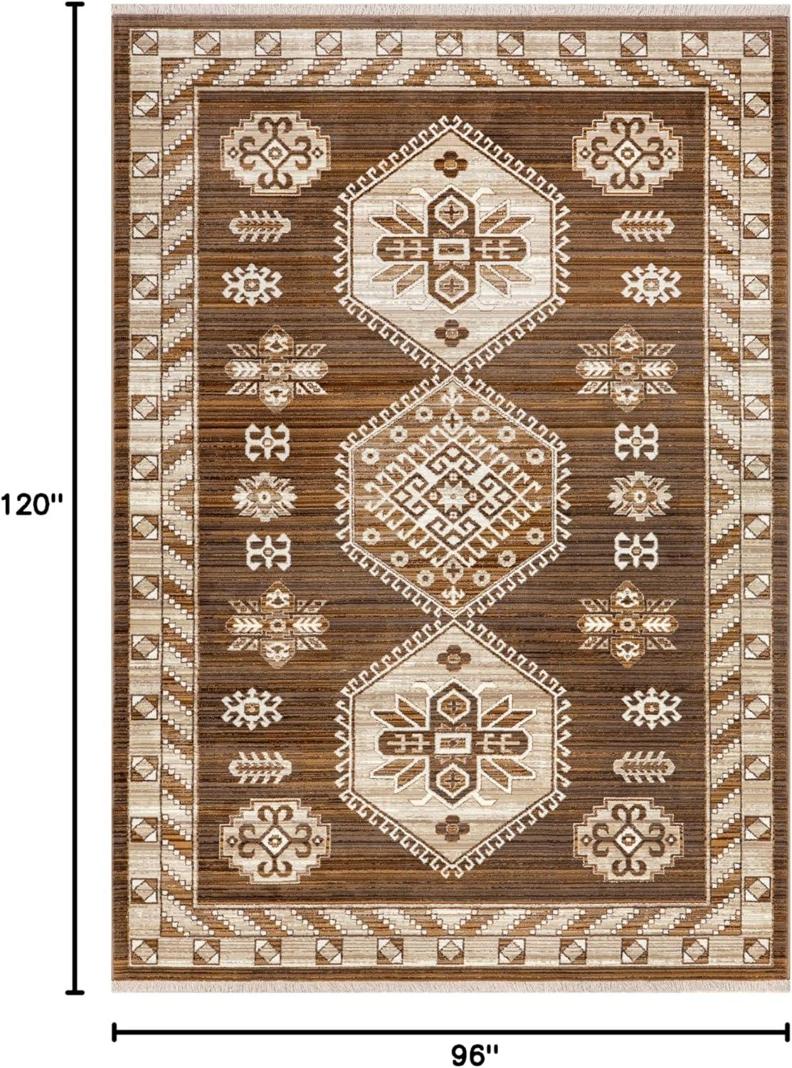 Brown and Beige 8' x 10' Synthetic Fringed Area Rug